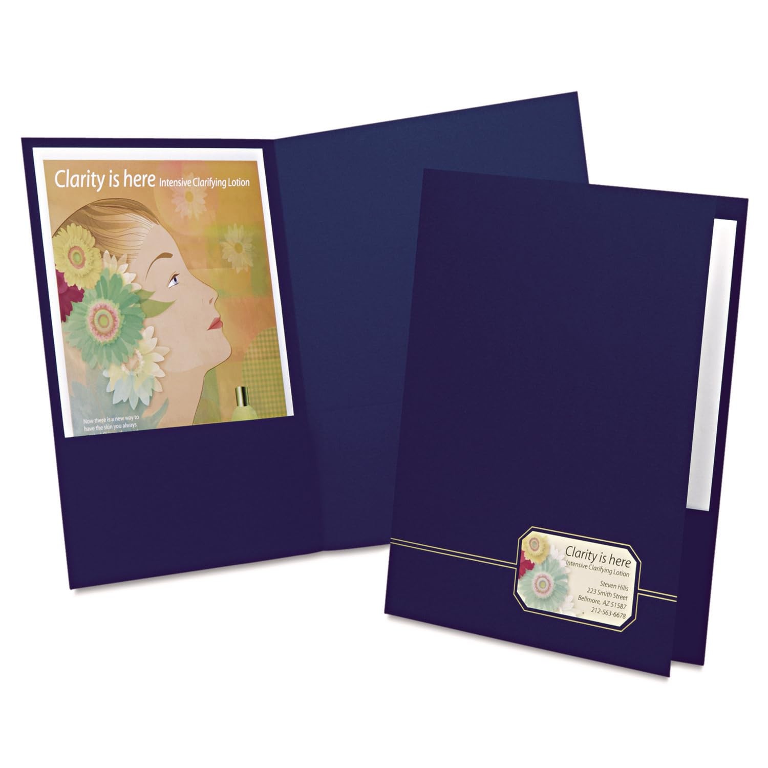 Elegant Blue Gold Twin Pocket Folders 4 Pack 80 Sheet Capacity Premium Look