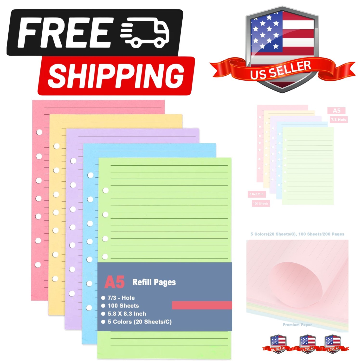 A5 Filler Paper – Mini Binder 5 Colorful Line Paper for 3 or 7 Ring Binders -…