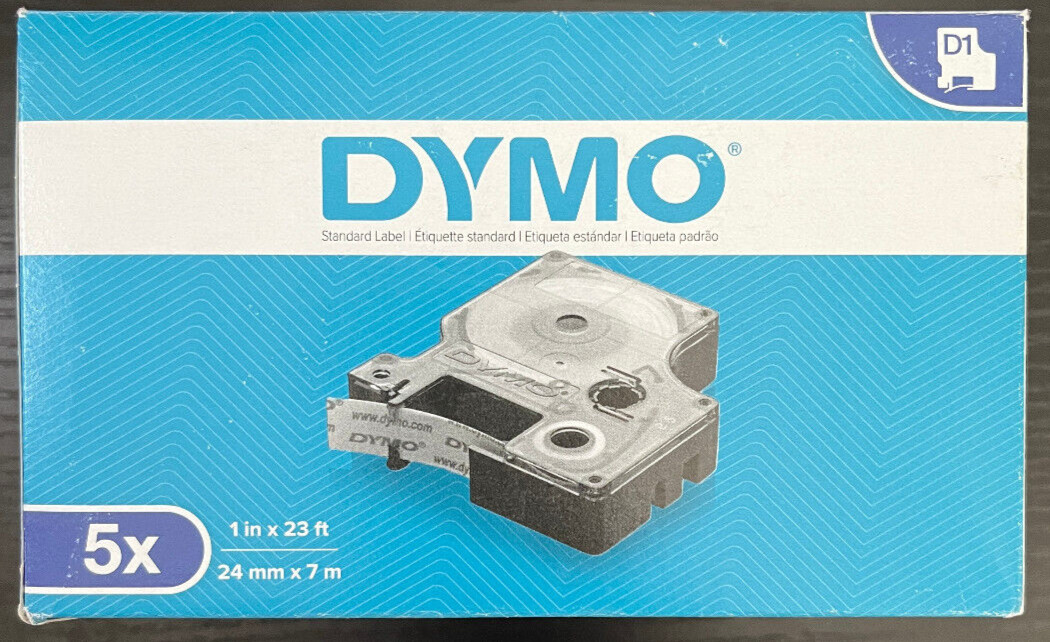Dymo D1 Label Cassette (53710) 5 PACK -Black on Clear Teape – FAST FREE SHIPPING