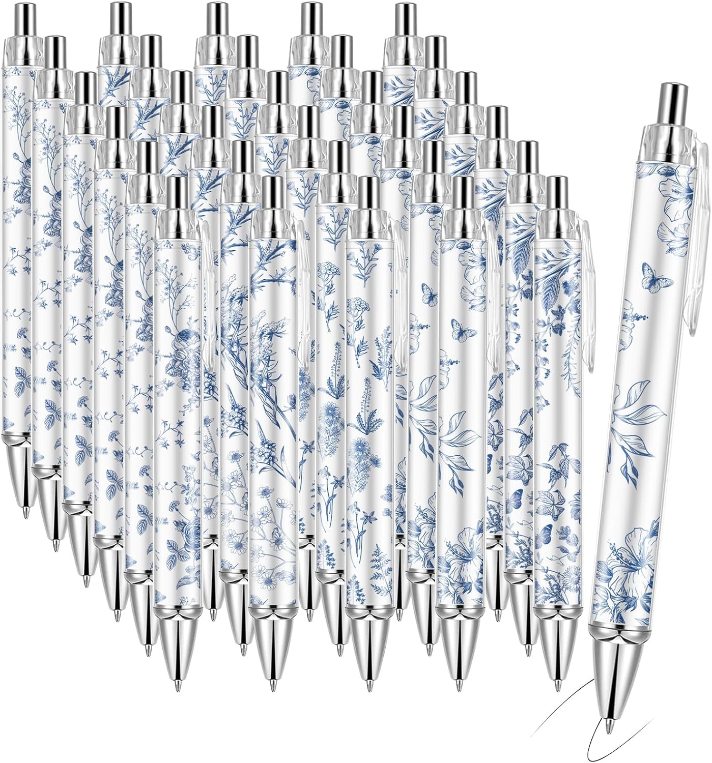 30PCS Blue and White Porcelain Pen 0.5mm Black Ink Fancy Pens Smooth Writing