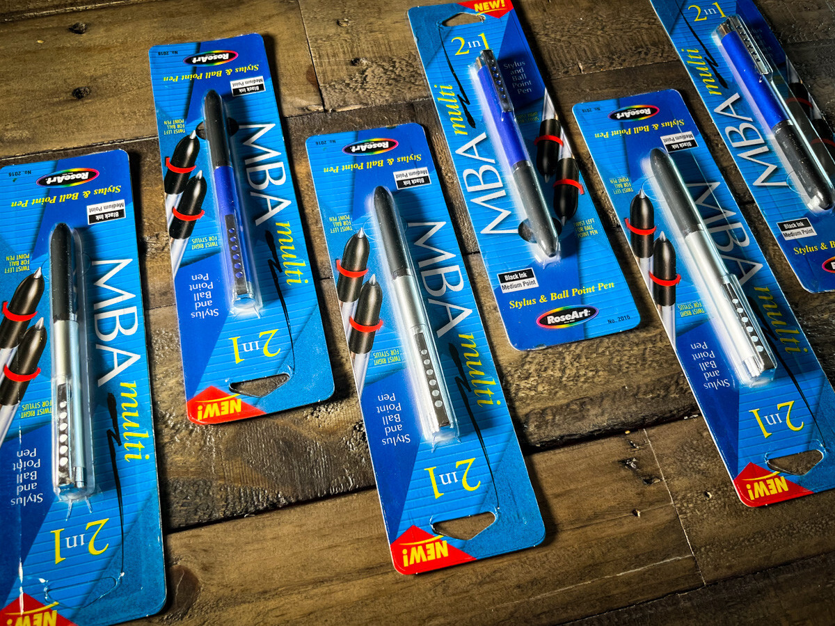 Rose Art Ball Point Pens Blue and Black Inks with Stylus MBA Multi 6 Pack