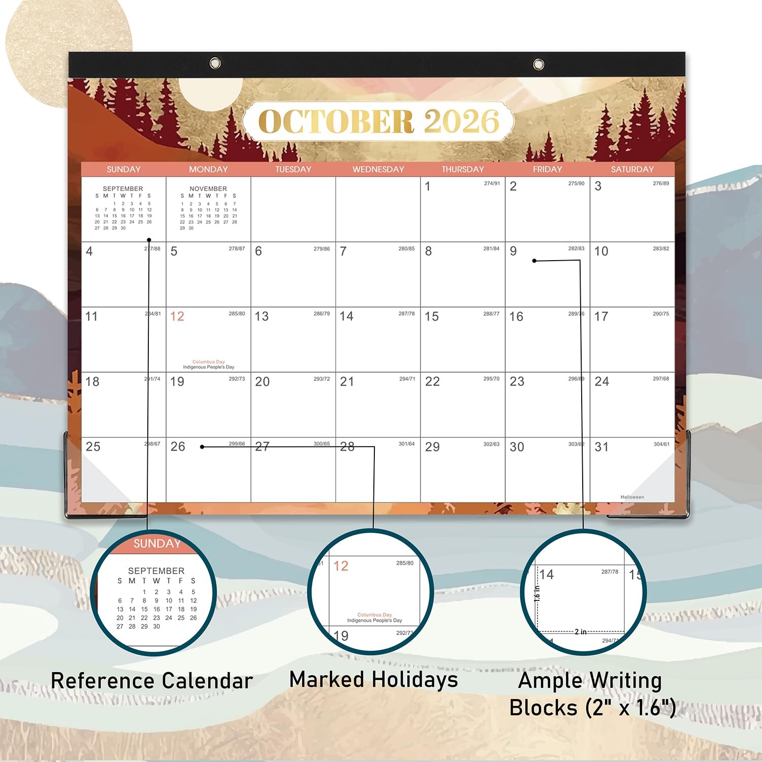 2026 Desk Calendar – Jan. 2026 – Dec. 2026, 14.6″ x 11.5″ x 11.5″, blue