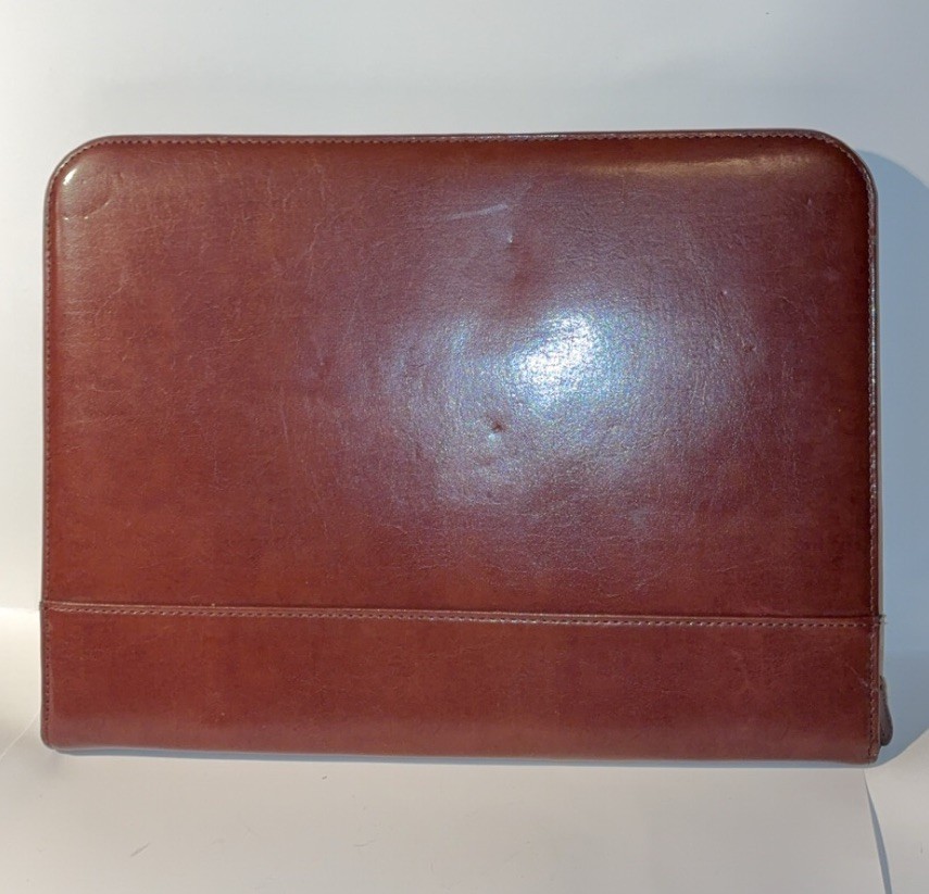 Brown Faux Leather Zip Portfolio Organizer Padfolio Binder Resume Folder