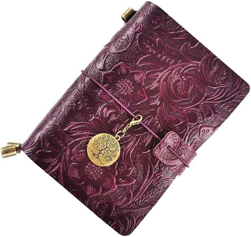 Refillable Leather Journal, Handmade Purple Leather Notebook with Bookmark for M