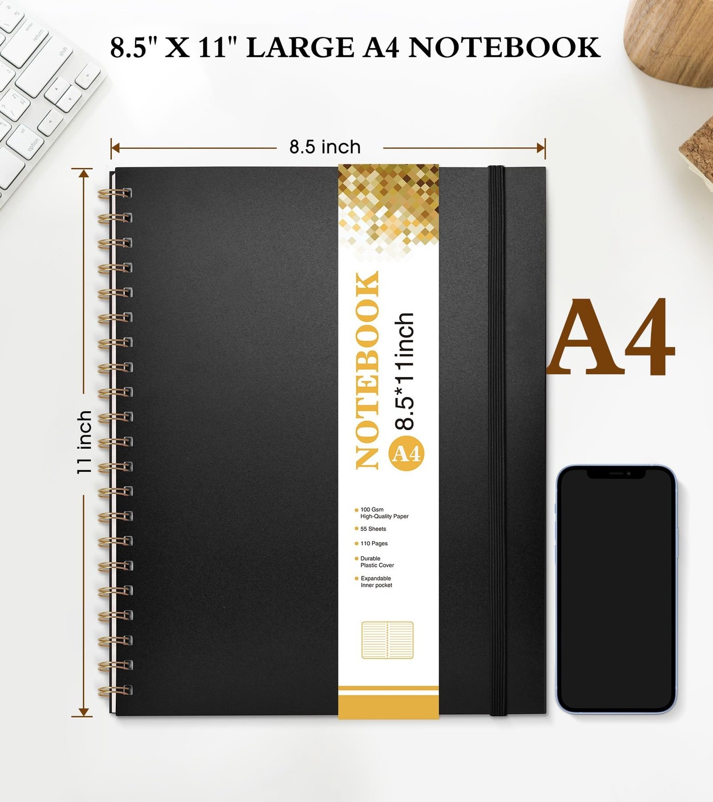 Spiral Notebook Journal 8.5” x 11”, A4 Large Notebooks for Women Men