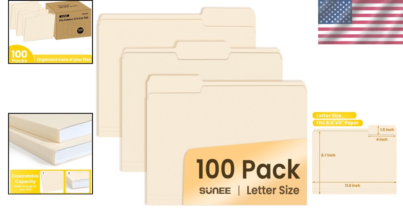 Standard Letter Size Manilla Folders, 8.5×11 in., 100 Pack – Ideal for Filing