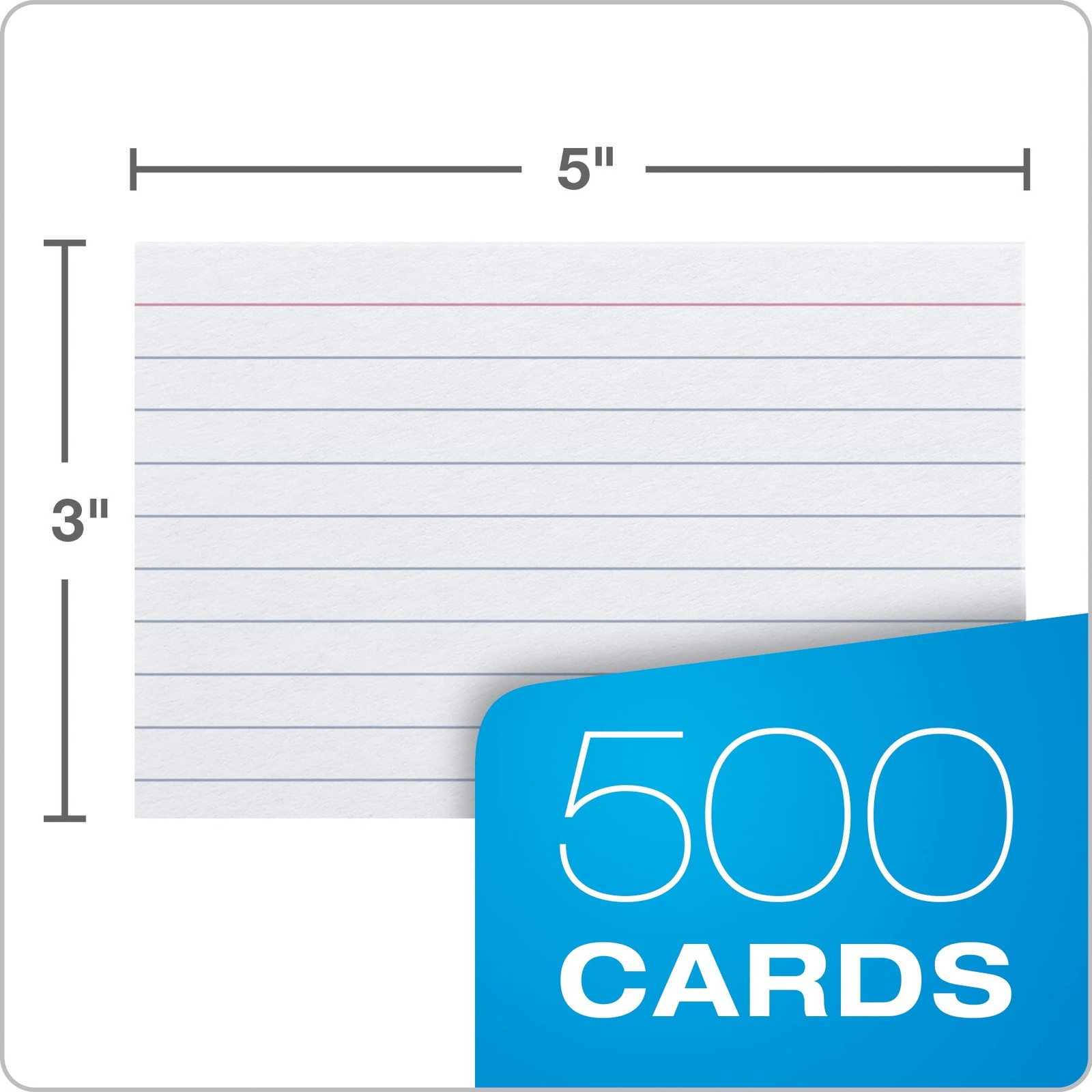 Index Cards, 3 x 5 Inches, White, Lined on Front, Blank on Back 500 Count 5 Pack