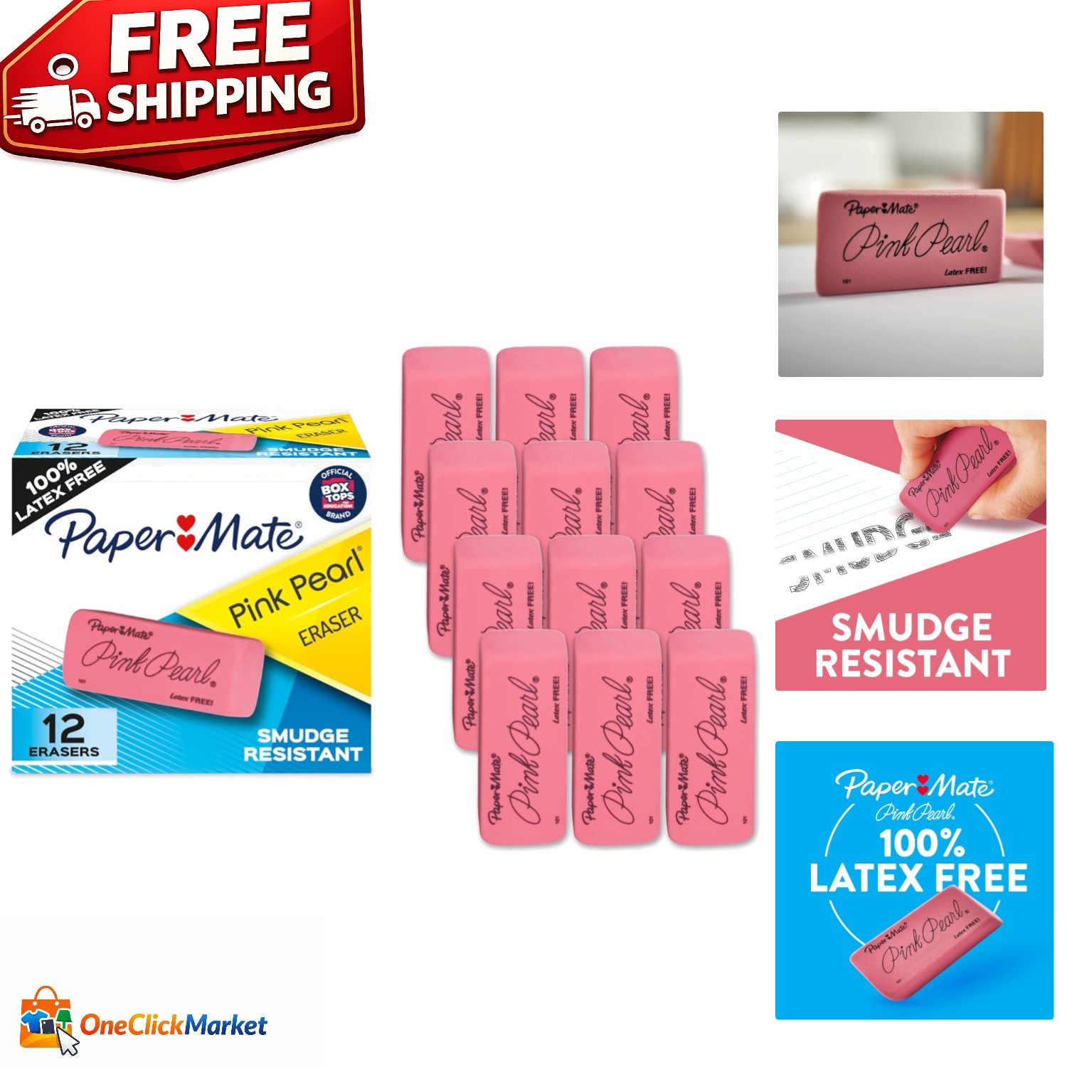 Pink Pearl Erasers 12 Count – Latex Free & Smudge Resistant for Pristine Writing
