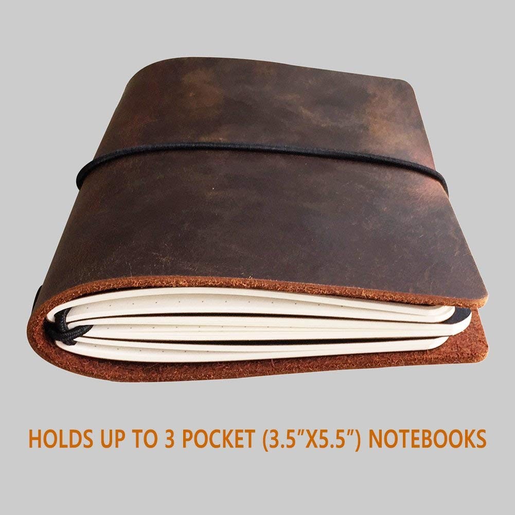 Pocket Travelers Notebook, Refillable Leather Travel Journal for Men & Women,…