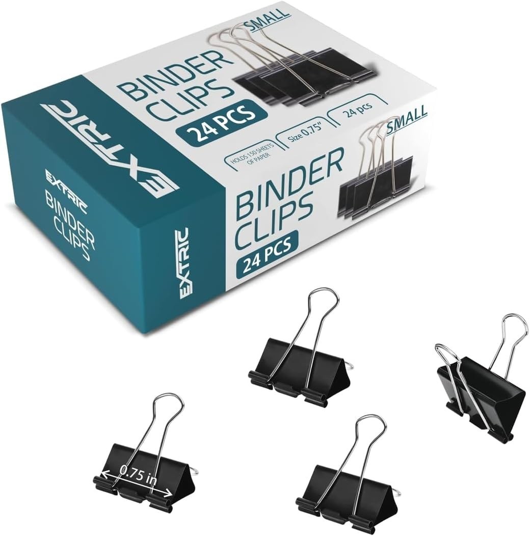 24 Tempered Steel Small Binder Clips – Strong Hold for Home, Office & School