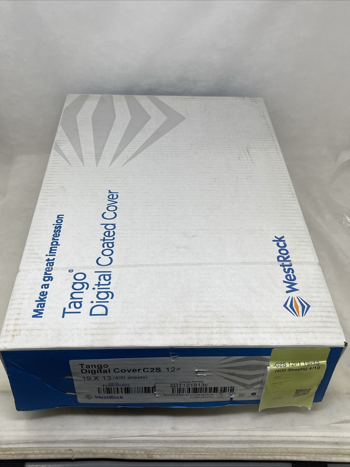 Westrock Tango Digital Cover C2S 12 Pt Card Stock, 19” x 13”, 400 Sheets