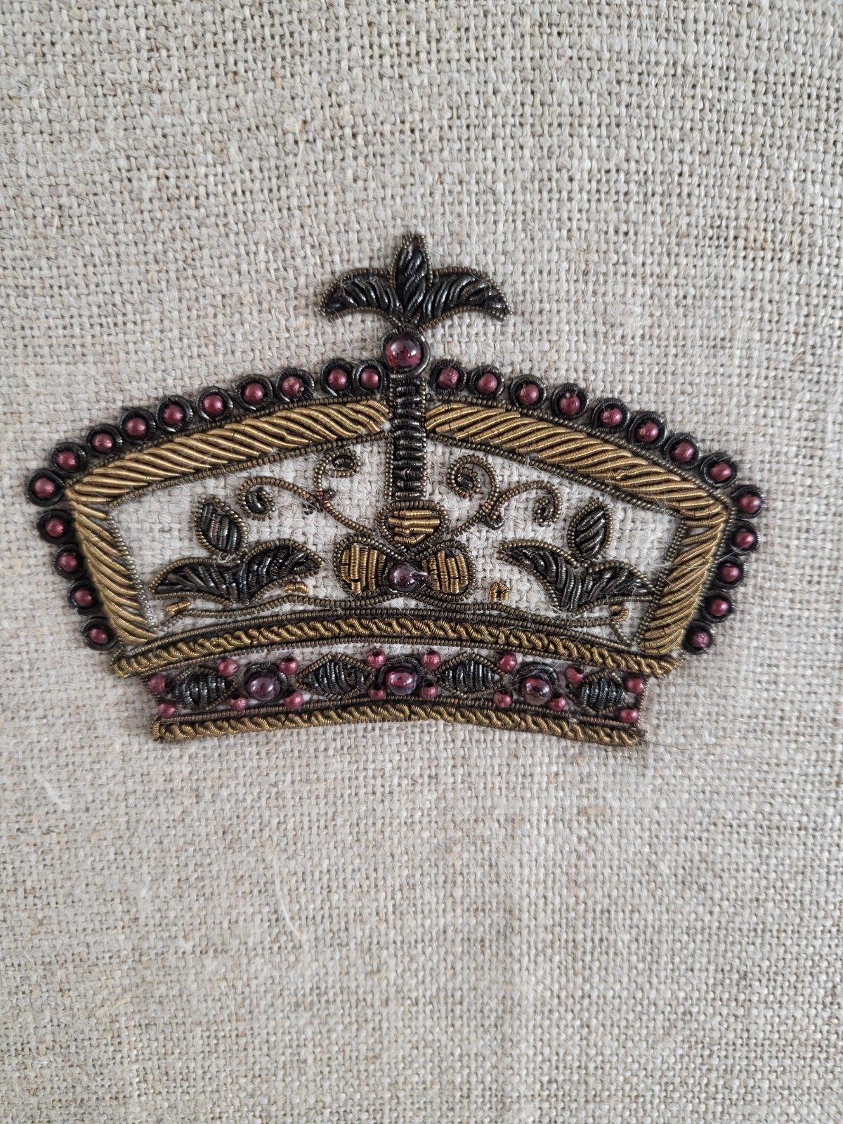 Padded Linen Blank Journal Notebook With Beaded Embroidered Crown NEW