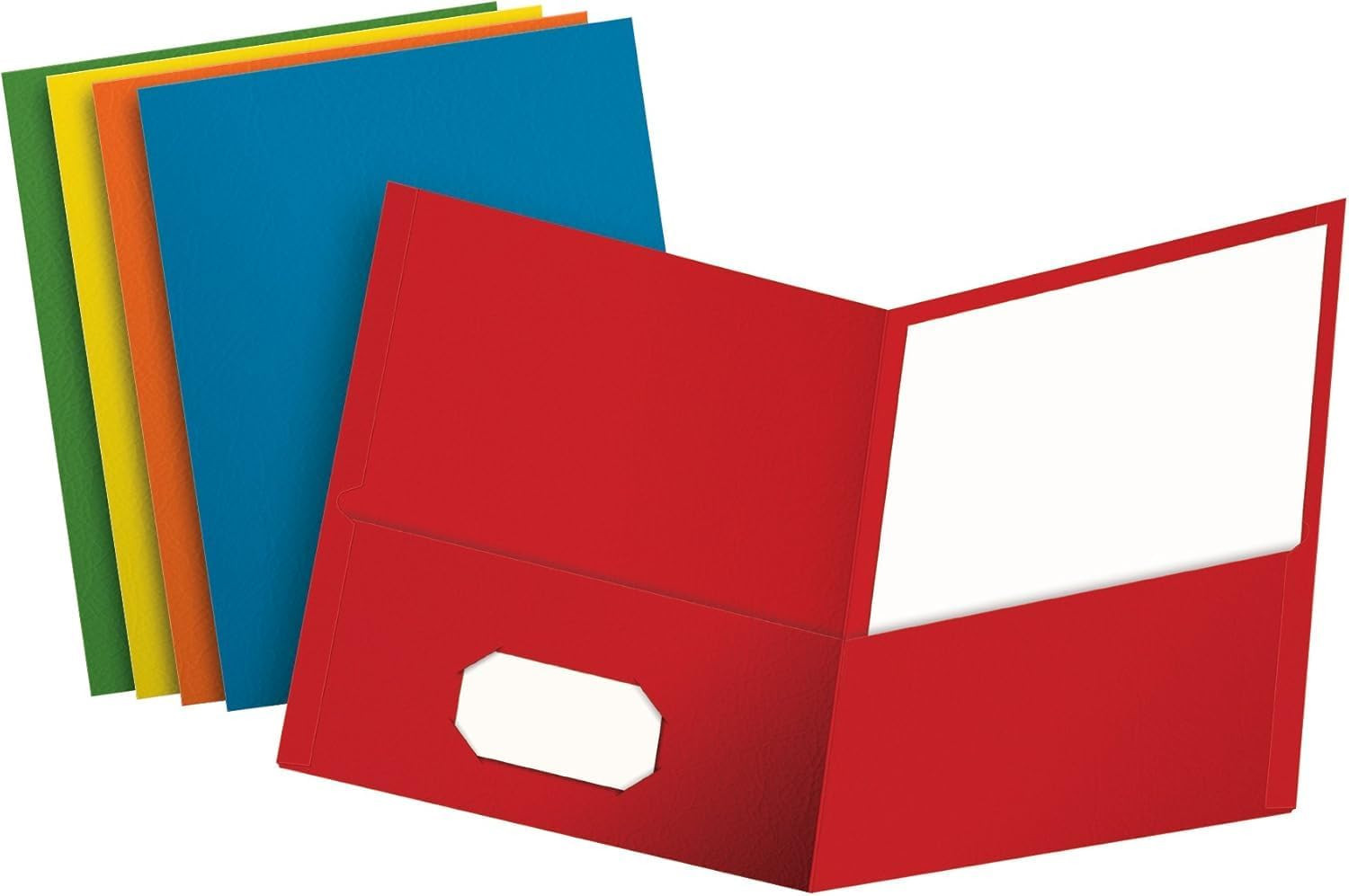 Two Pocket Folders, Textured Paper, Assorted Colors (Blue, Red, Yellow, Orange,