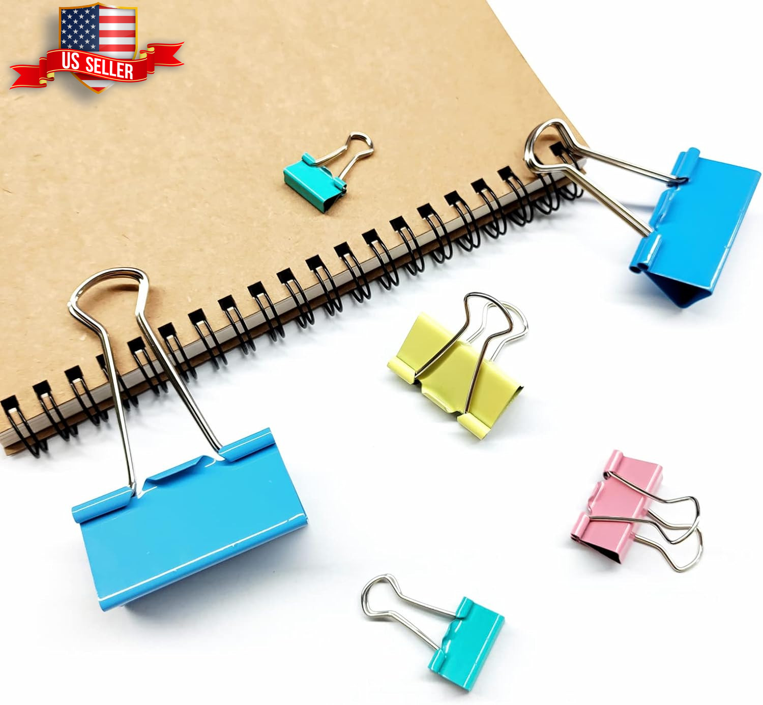 Assorted Metal Binder Clips 100 Pcs 6 Sizes Vibrant Colors Paper Clamps