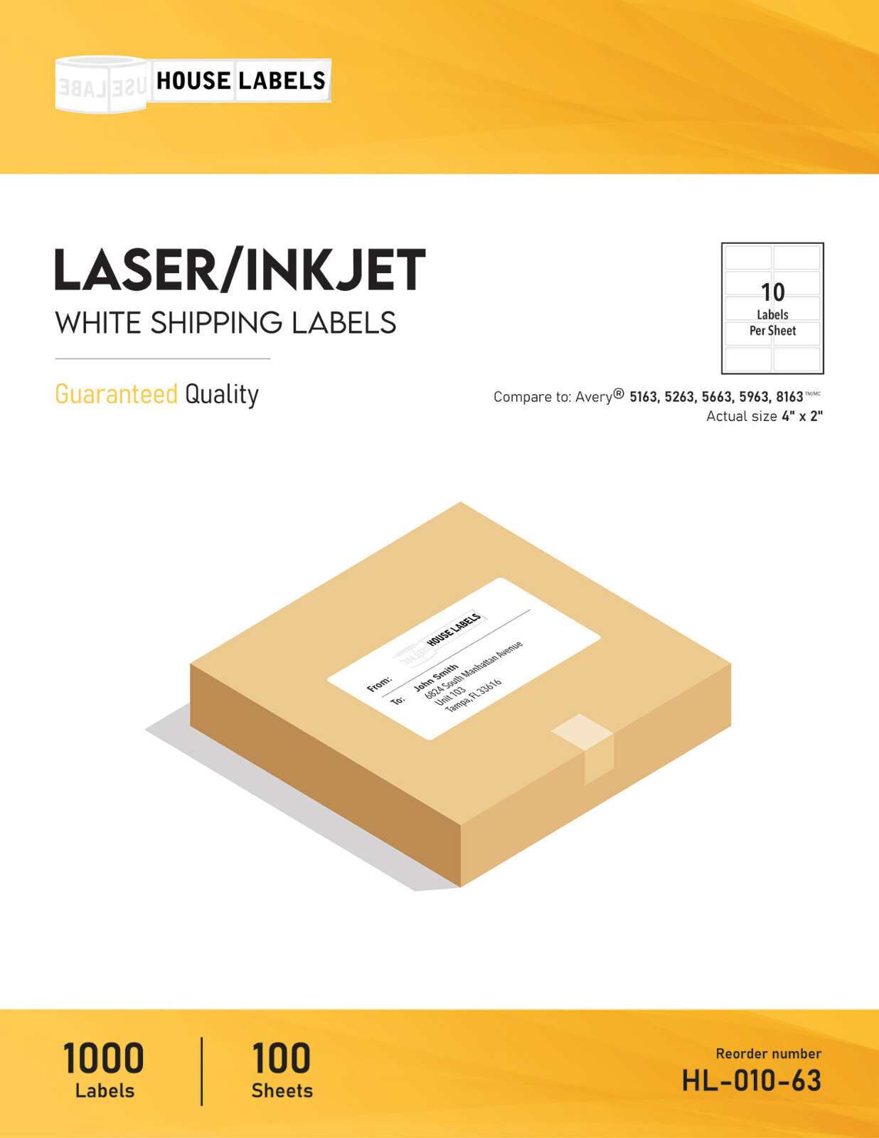 400 Sheets 4000 Labels 4 x 2 Fast Peel White Address Shipping Labels 10 UP