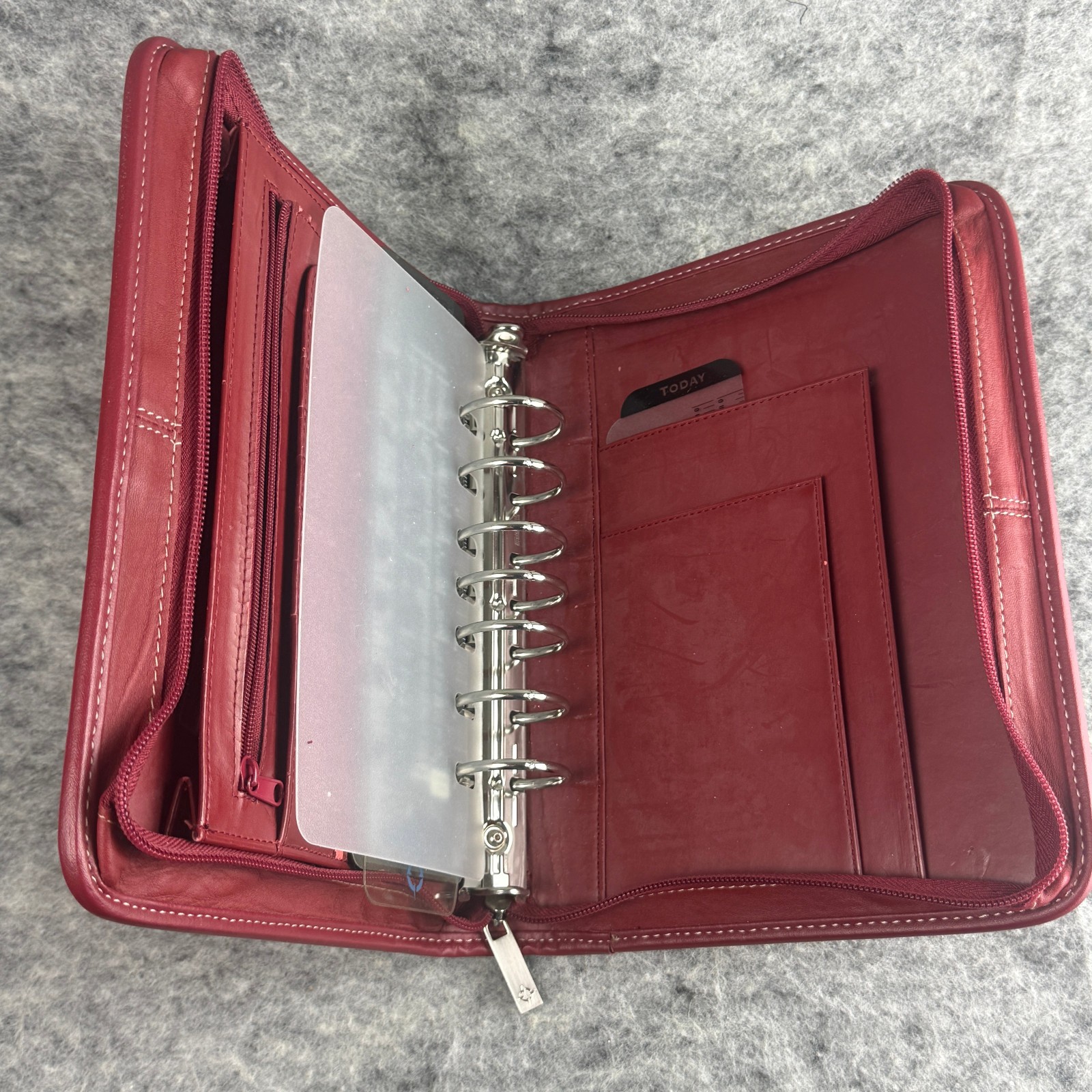 FranklinCovey 7 Ring Zip Planner Organizer Binder Burgundy Red