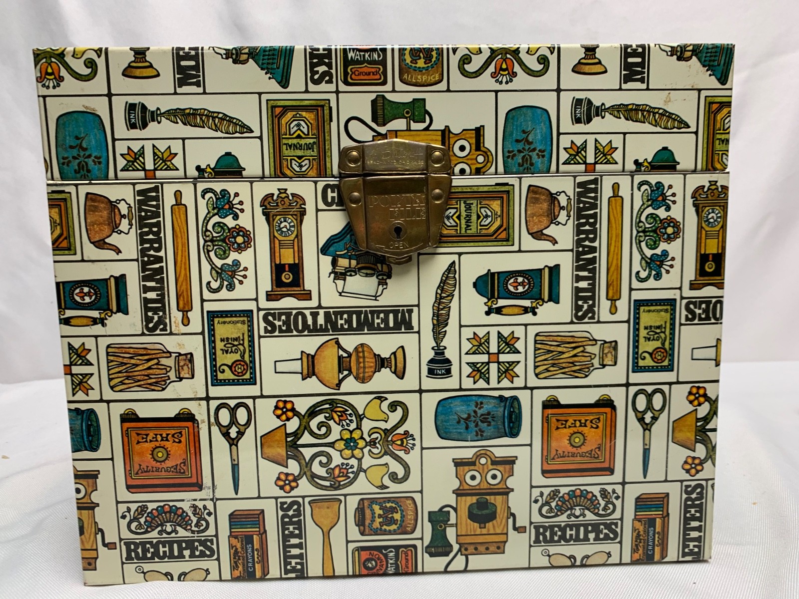 VINTAGE Ballonoff 1960’s RETRO METAL PORTA FILE BOX HOUSEHOLD MOTIF No Key