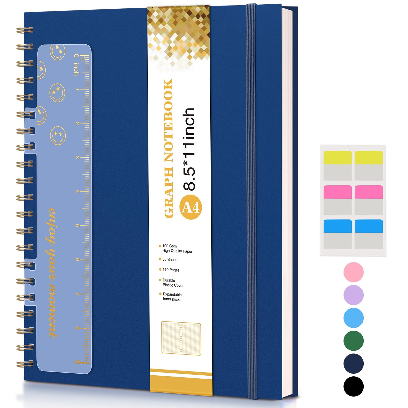 Graph Paper Notebook, Spiral Notebook Journal 8.5” x 11”, A4 Large Grid Noteb…