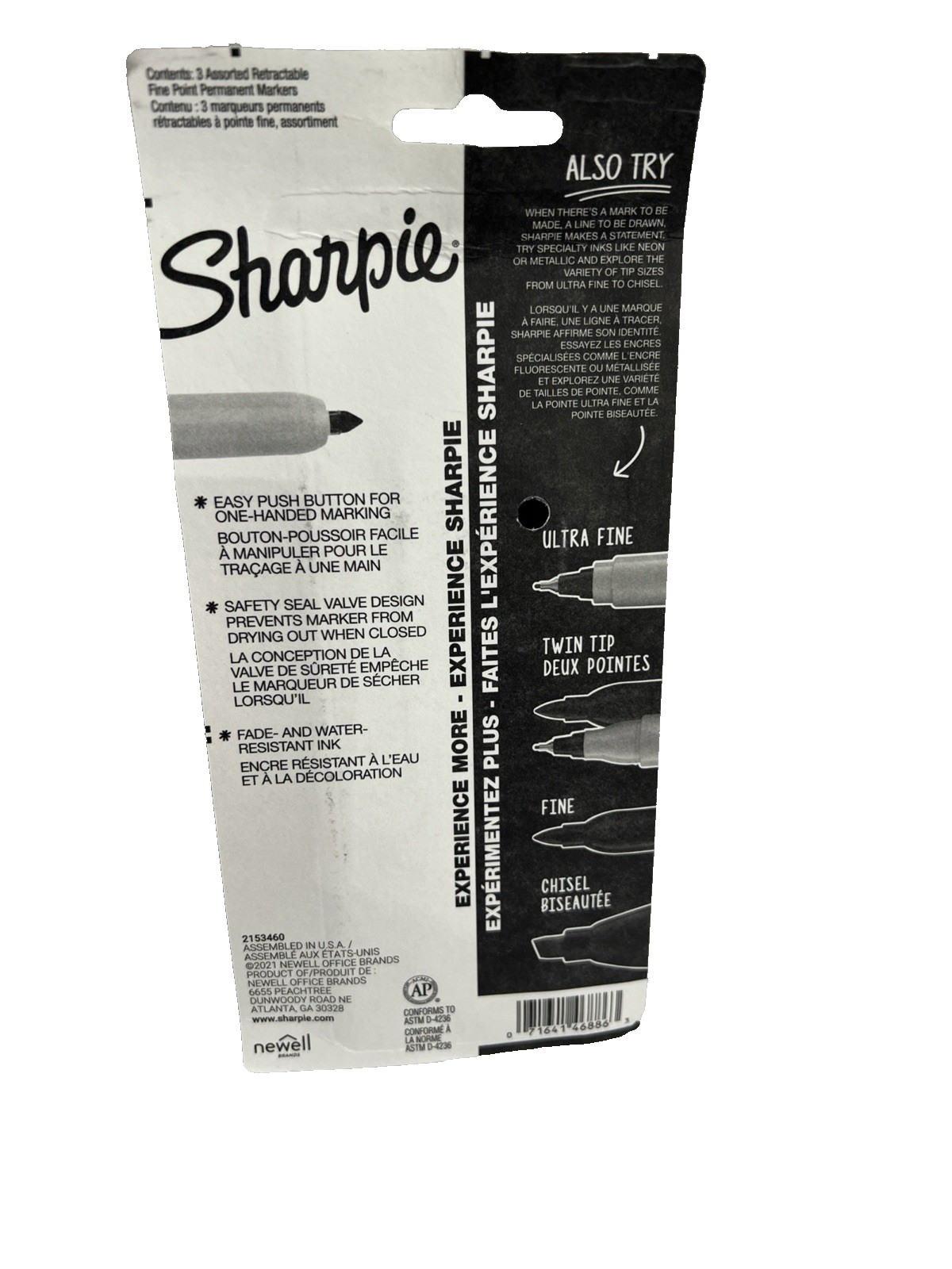 Sharpie Retractable Permanent Markers, Fine Point, Black, 3 Count