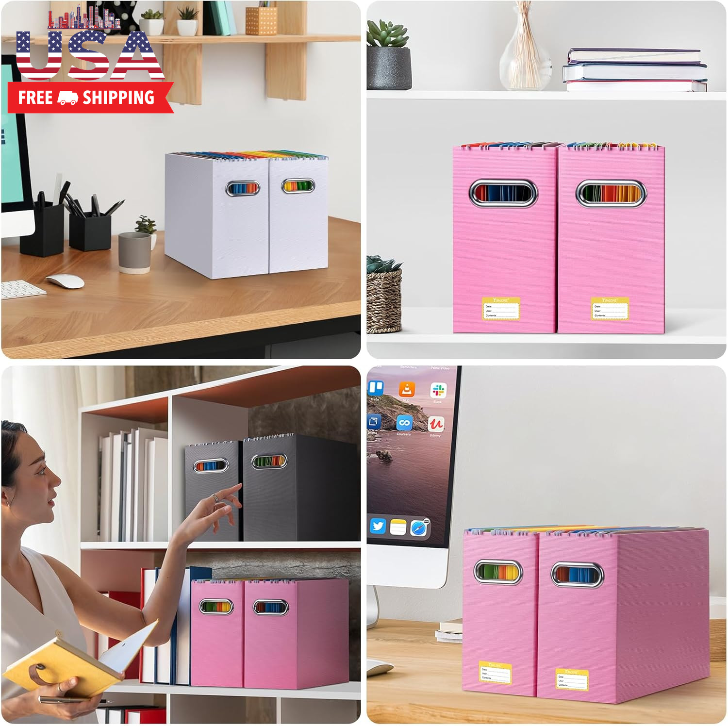 File Organizer Box, Cardboard File Folder Organizer with Handle for Letter Size,