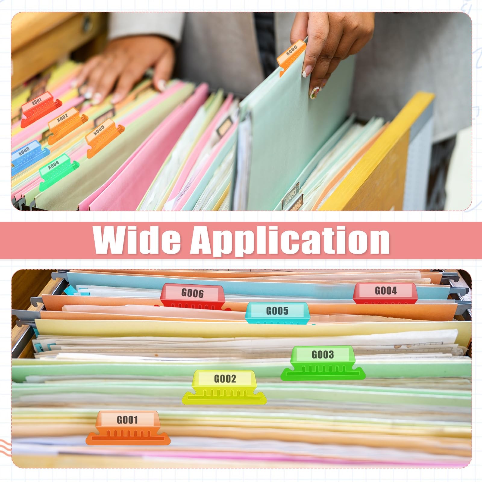 200 Pcs Hanging File Folder Tabs and 200 2 Inch Inserts Multicolor