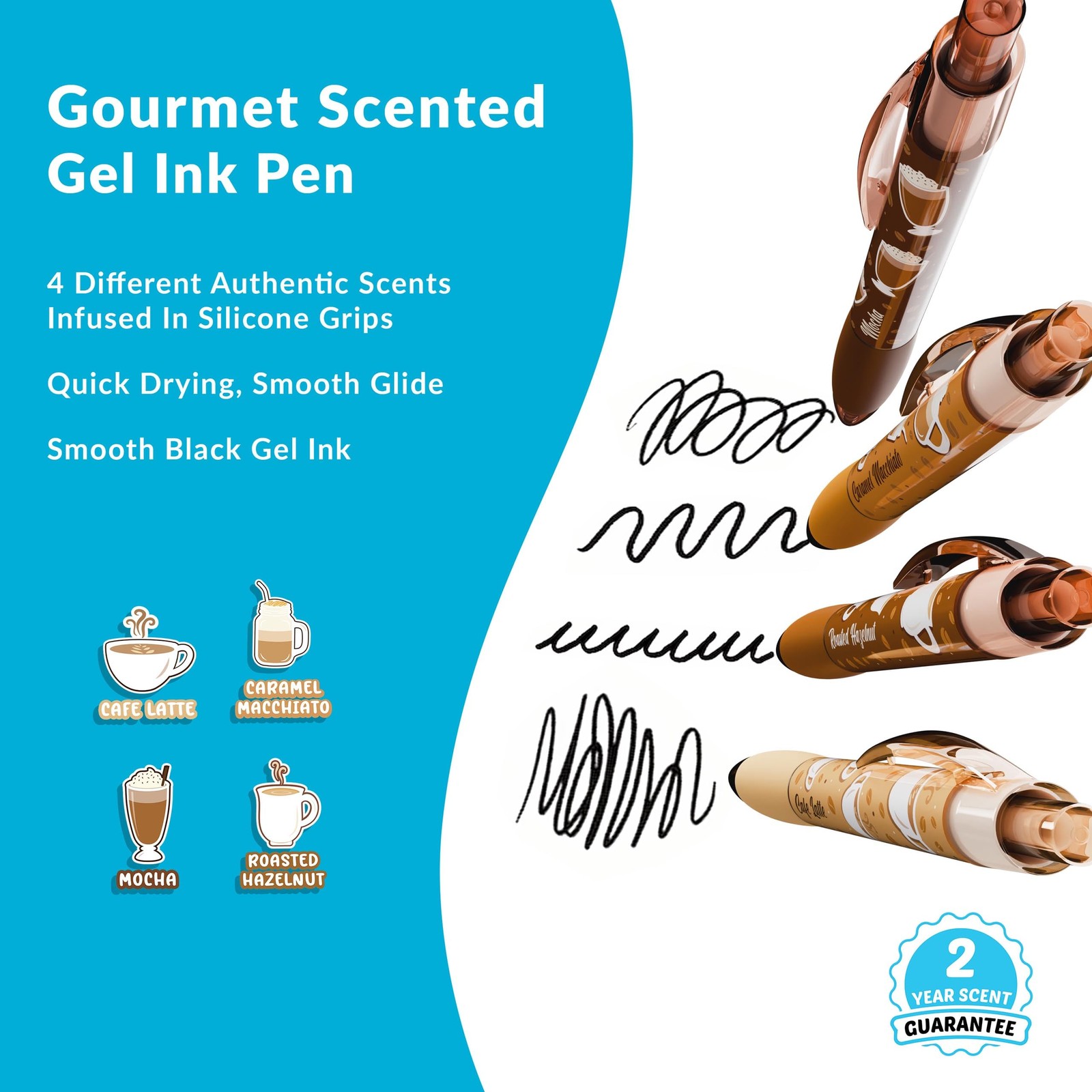 Coffee Smens – 4 Pack Black Gel Ink Pens with 1 Count (Pack of 4),