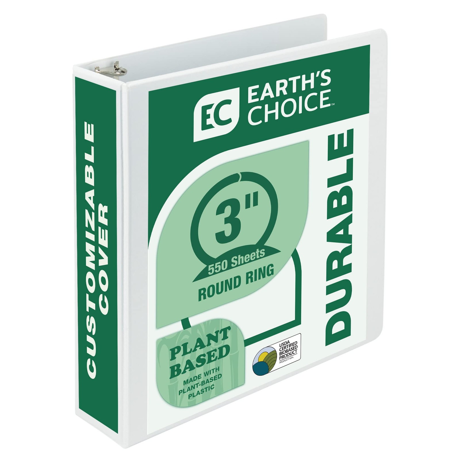 Eco-Friendly 3 Inch White 3 Ring Binder Durable Recyclable Plant Based Material