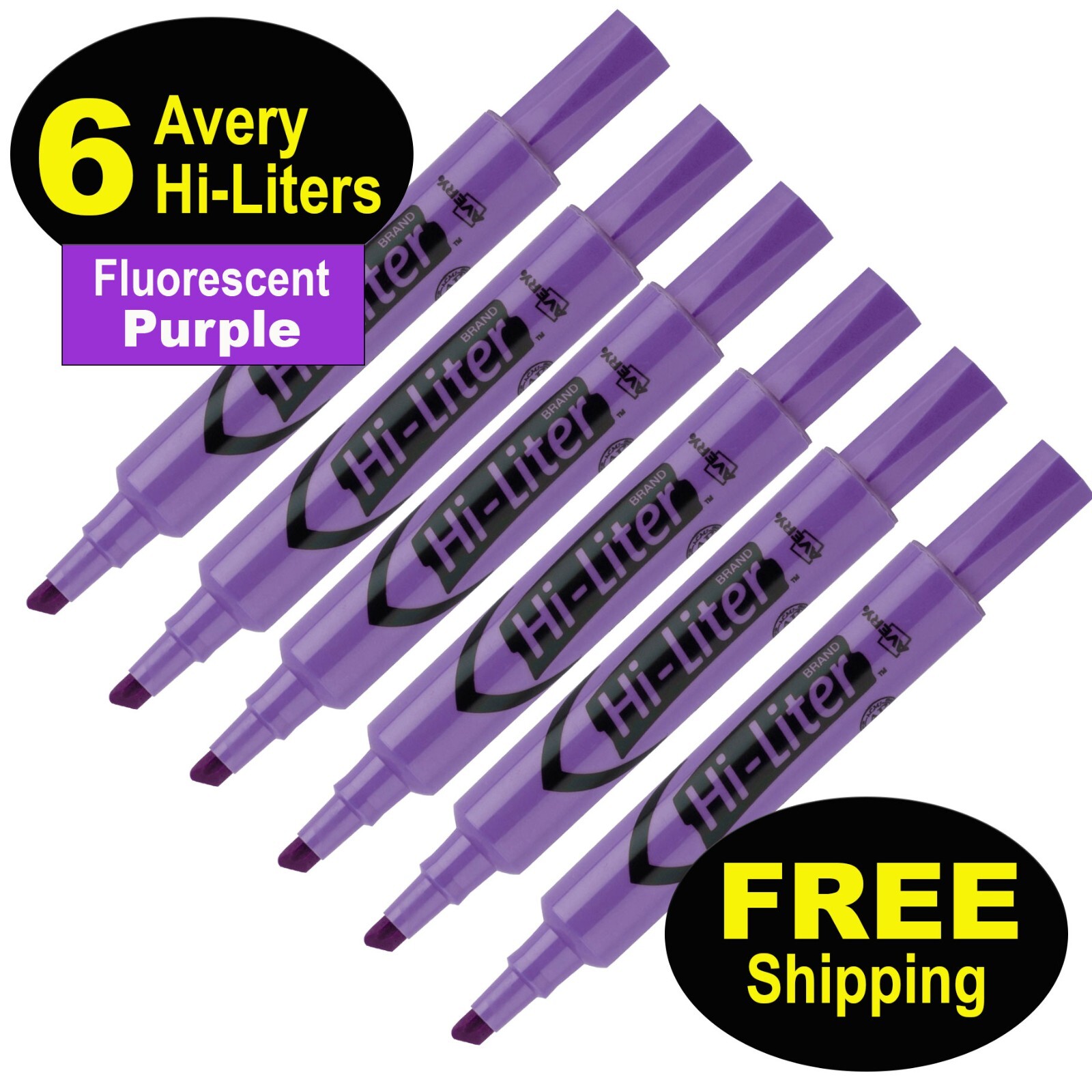 Avery Hi-Liter 24060 Fluorescent Purple, Chisel Tip, Pack of 6