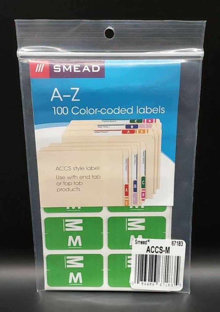 Smead Alpha-Z Color-Coded Second Letter Labels, Letter M, Light Green, 100/Pack,