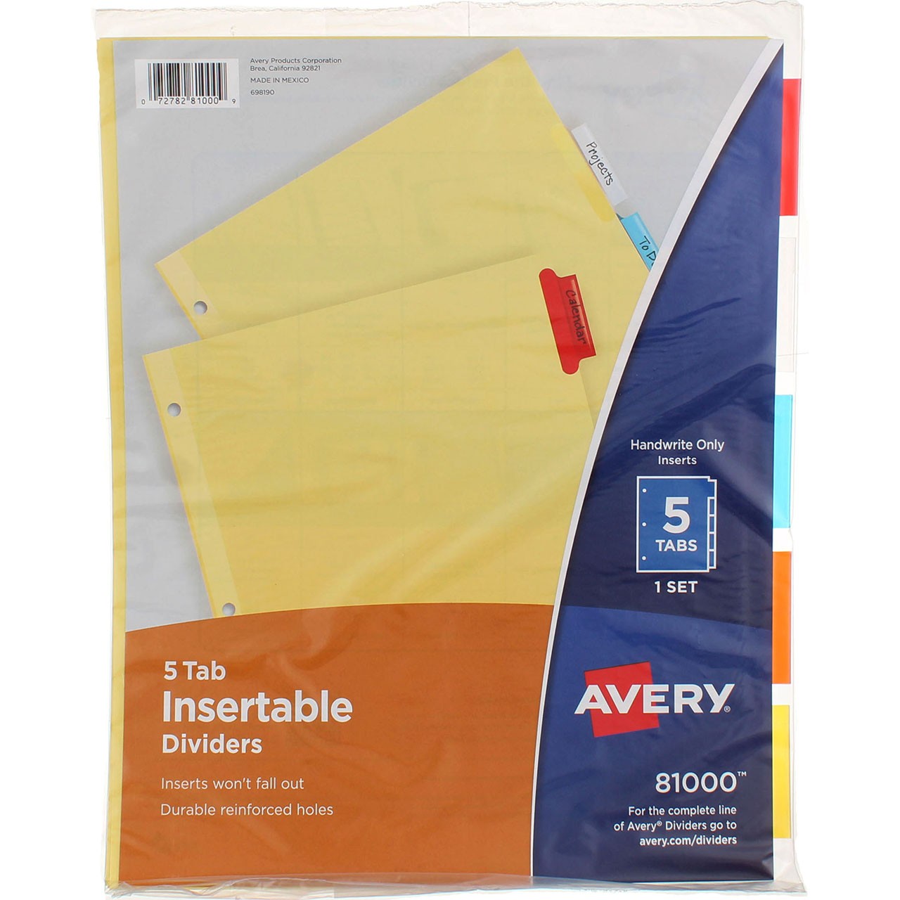 4 Pack Avery Insertable Dividers, Buff Paper, 8.5in X 11in, Multicolor, 5 Ct