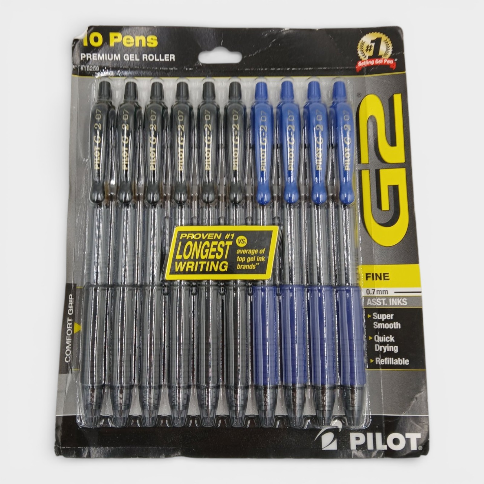 Pilot G2 Retractable Gel Pens 0.7mm Fine Point 6 Black & 4 Blue Pens 10 ct (Pack