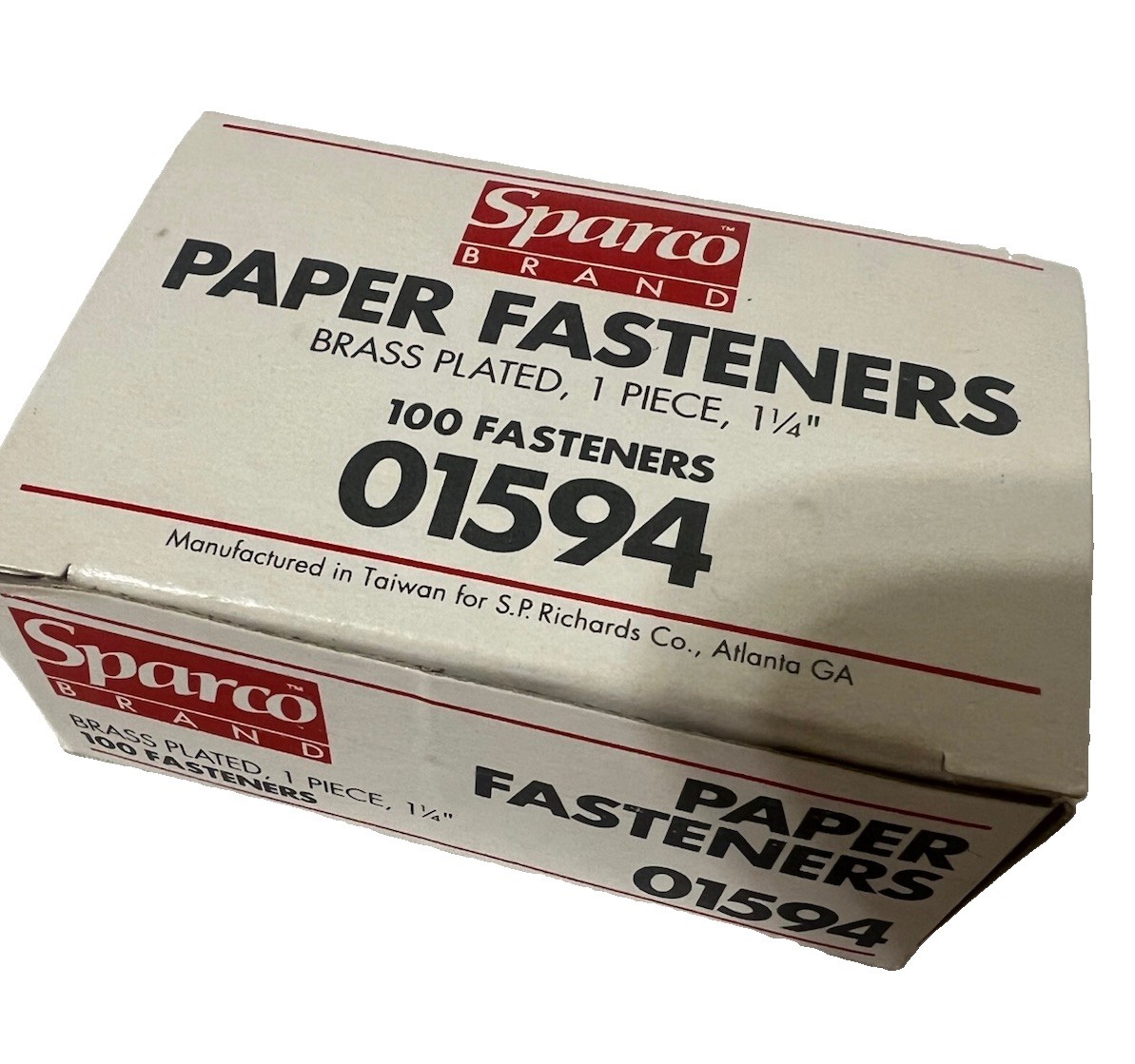 Vintage Sparco 01594 Brass Plated Paper Fasteners 1-1/4” 100 Count NOS