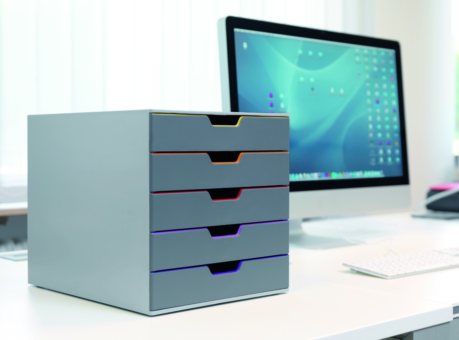 VARICOLOR 5 Drawer Color Coded Desktop Organizer Letter Size Gray Durable