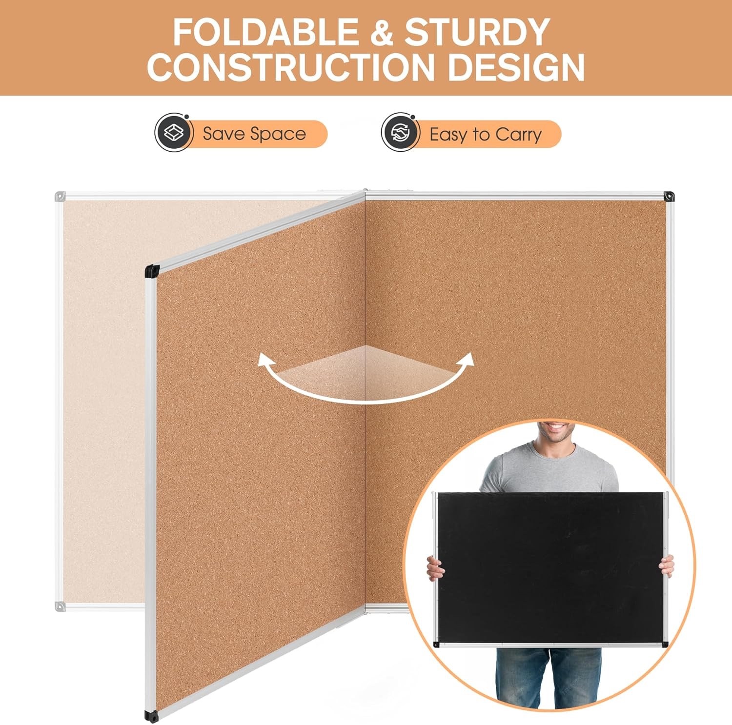 Cork Board Bulletin Board 36 x 48, Silver Aluminium Framed 4×3 Corkboard, Fol…