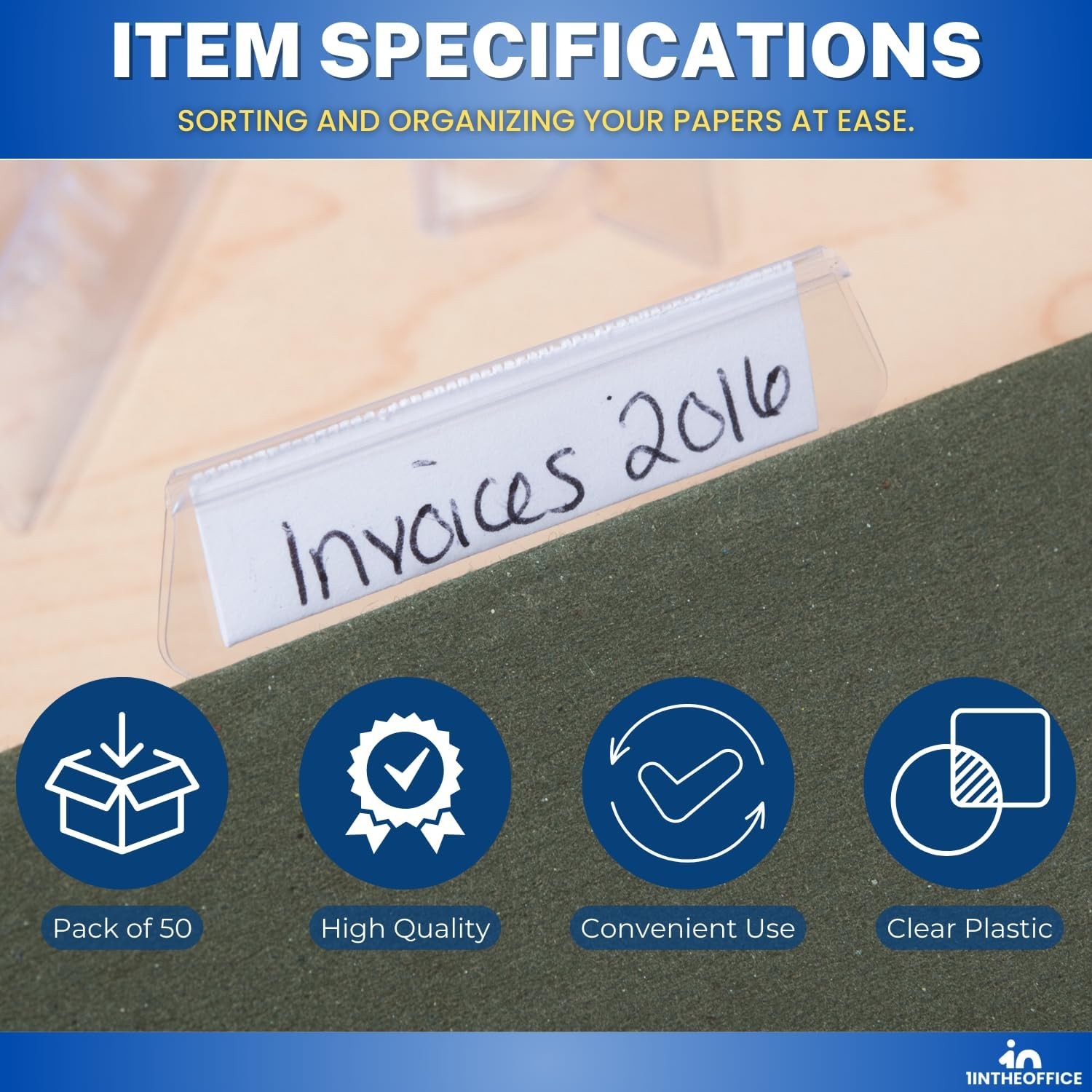 Clear Hanging Folder Tabs, and Inserts 3-1/2″ x 5/8″, 50/Pack (3 1/2″)
