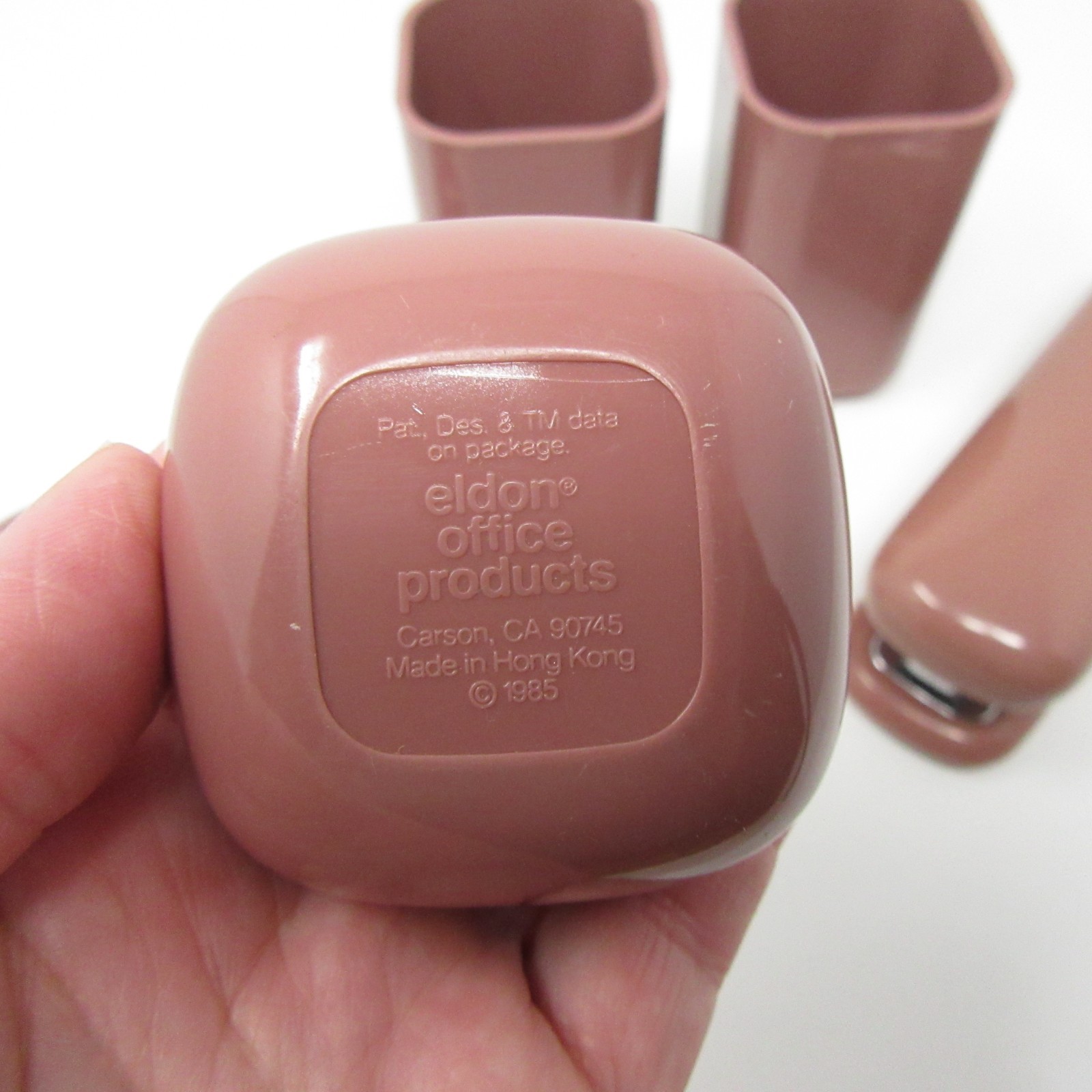 1980s Eldon Pink Mauve Desk Set Stapler Pen Paperclip Holder Retro Office 5pc