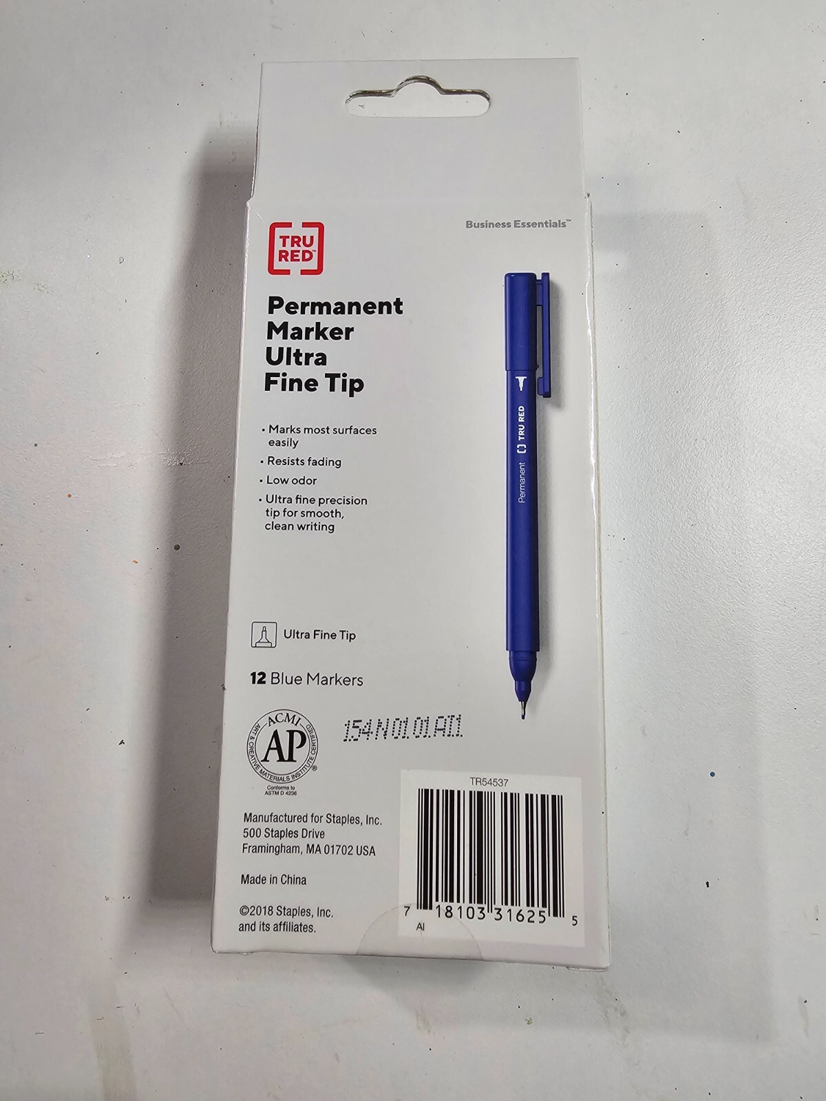 TRU RED Permanent Markers Ultra Fine Tip BLUE TR54537 – (12 Pack) – NEW