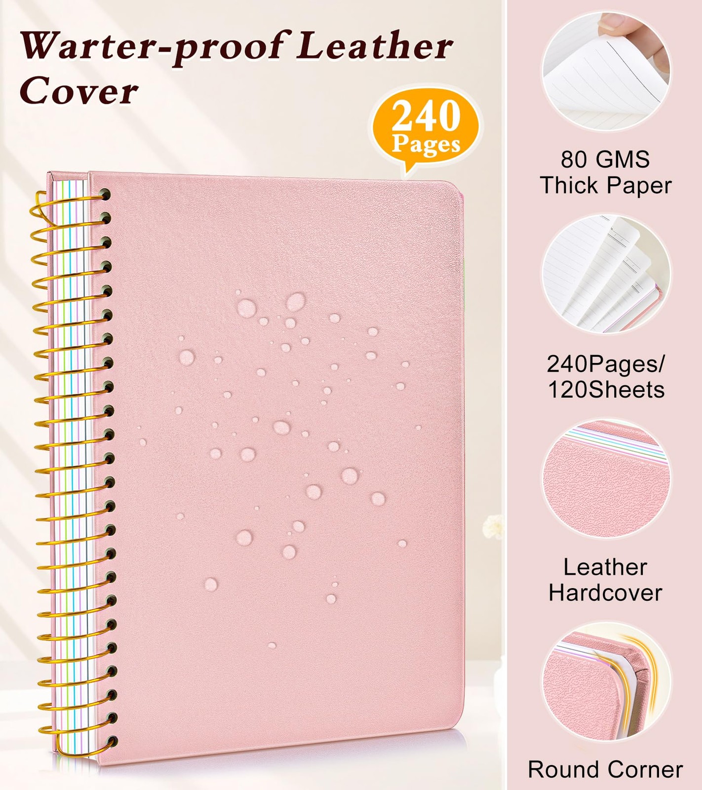 5 Subject Notebook College Ruled, A5 Hardcover Spiral Notebook with Removable…