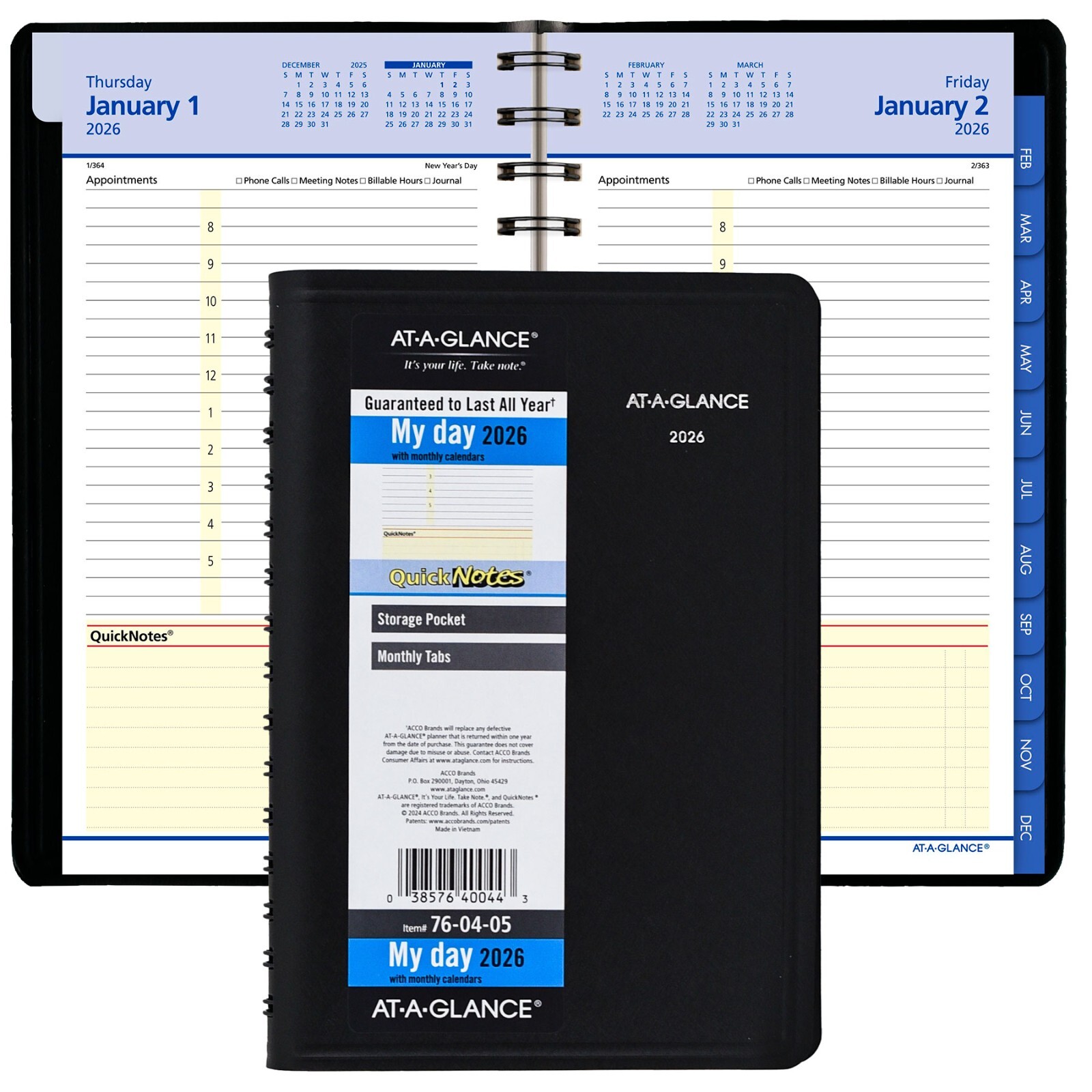 2026 At-A-Glance QuickNotes 76-04-05 Daily Monthly Appointment Book, 5 x 8″