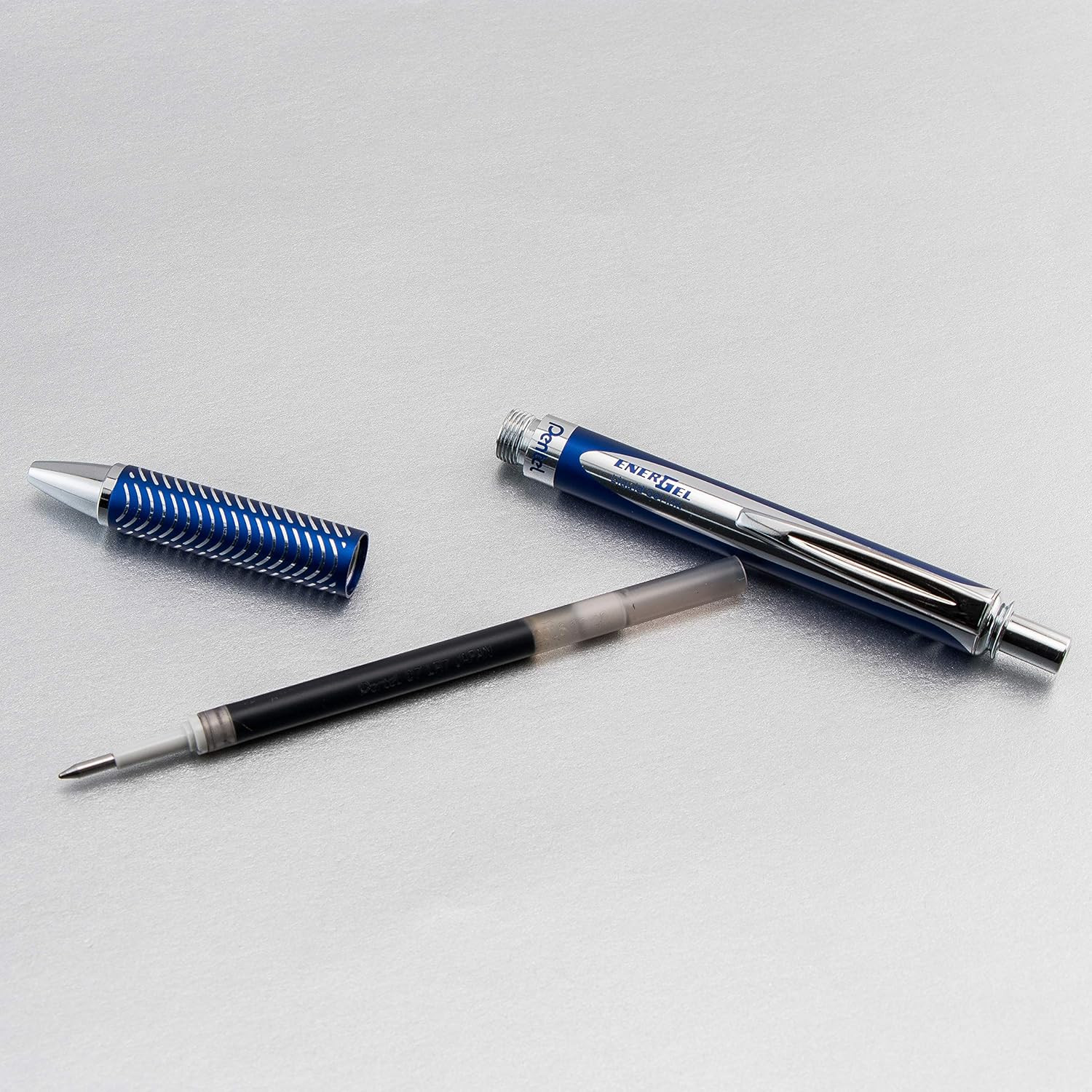 Pentel Energel Alloy Retractable Liquid Gel Pen, (0.7Mm) Medium Line, Navy Blue