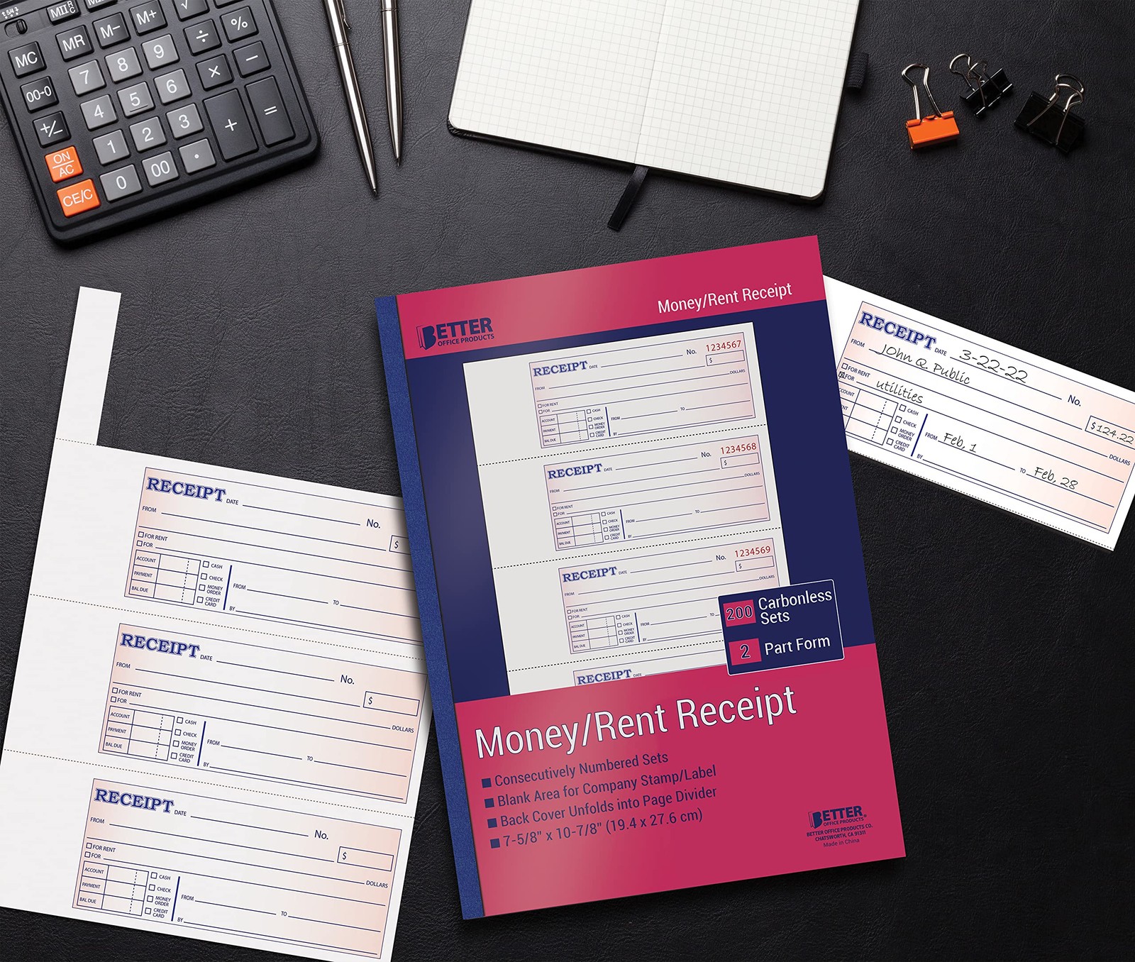 Better Office Products Cash Money and Rent Receipt Books, 4 Pack, Large Size,…