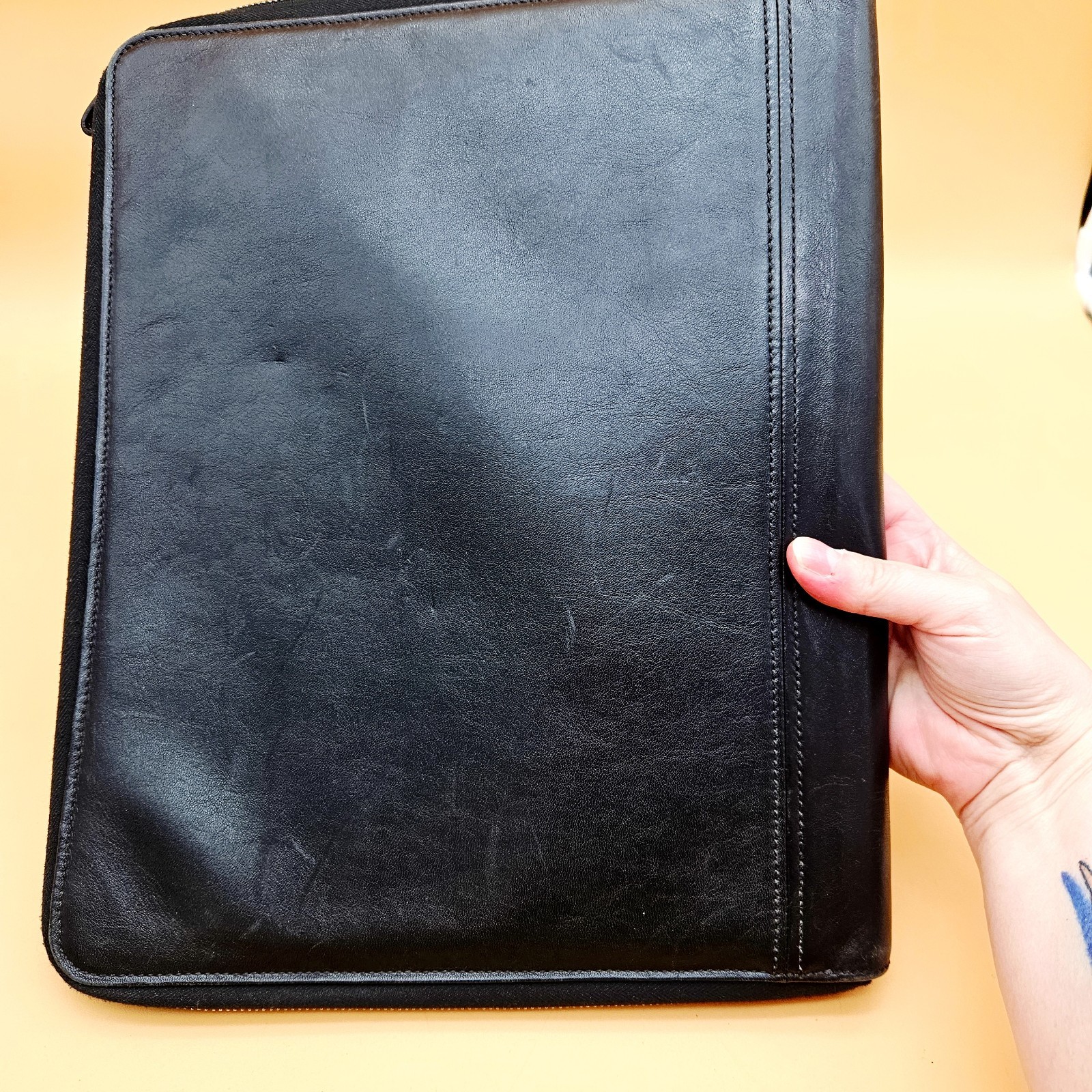 Coach Portfolio Black Leather Zip Around Document Organizer 10.5″x13″ Unisex VTG