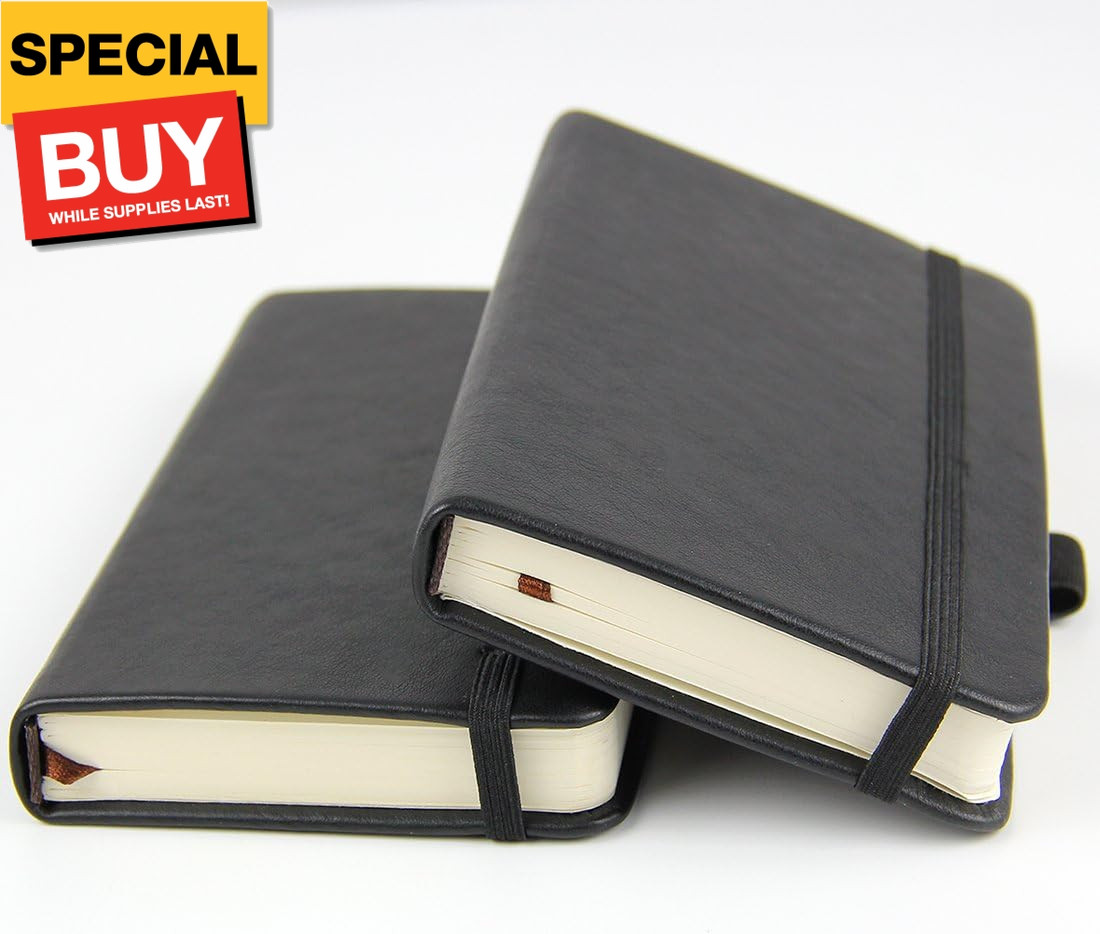 (2-Pack Pocket Notebook 3.5″ x 5.5″, Small Hardcover Journal with Pen Holder, In
