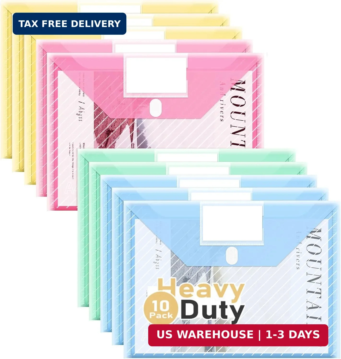 10 Pack, Plastic Envelopes File Folders, HeavyDuty Document Folder for Letter an
