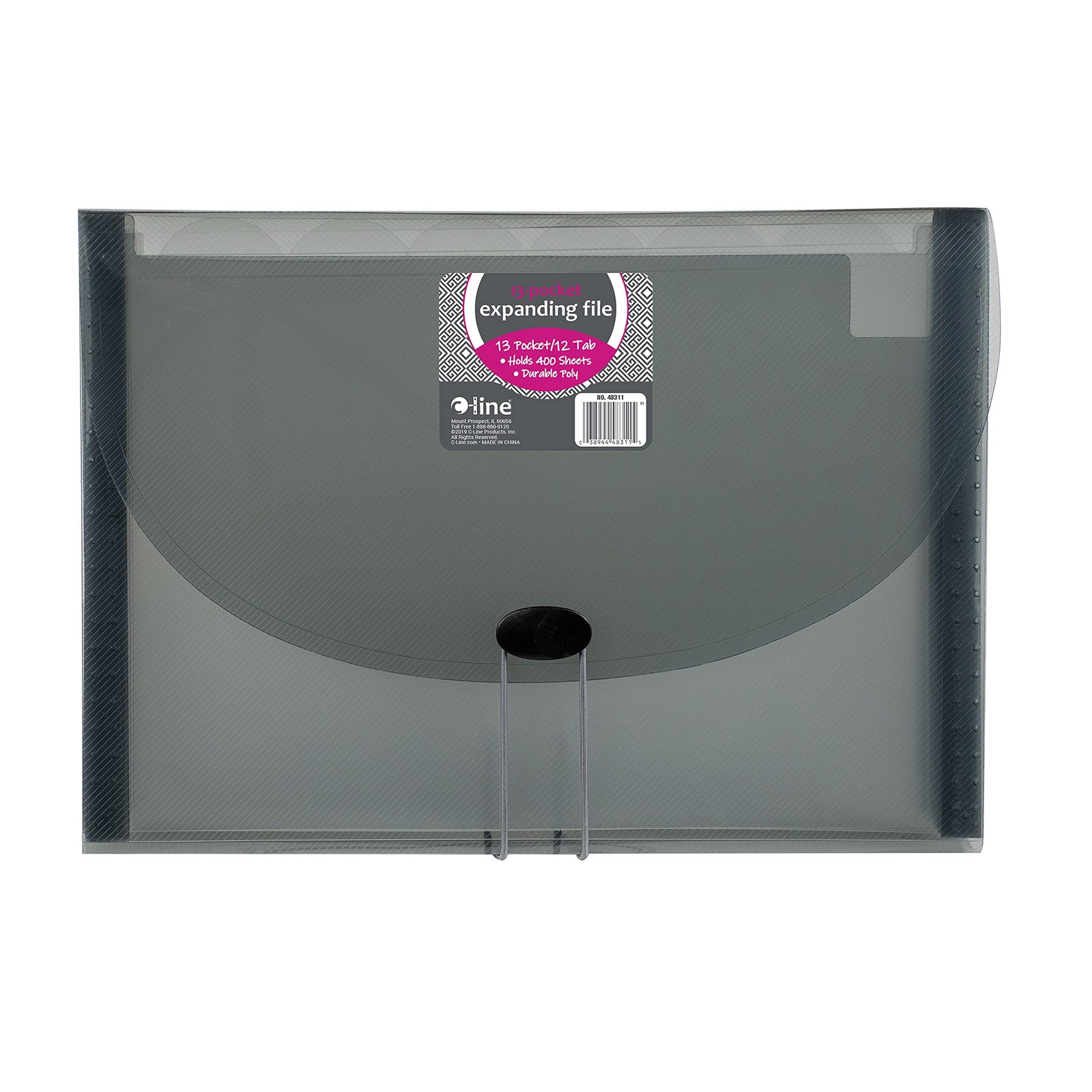C-Line 13-Pocket Expanding File, Letter Size, 1 13-Pocket, Smoke Gray