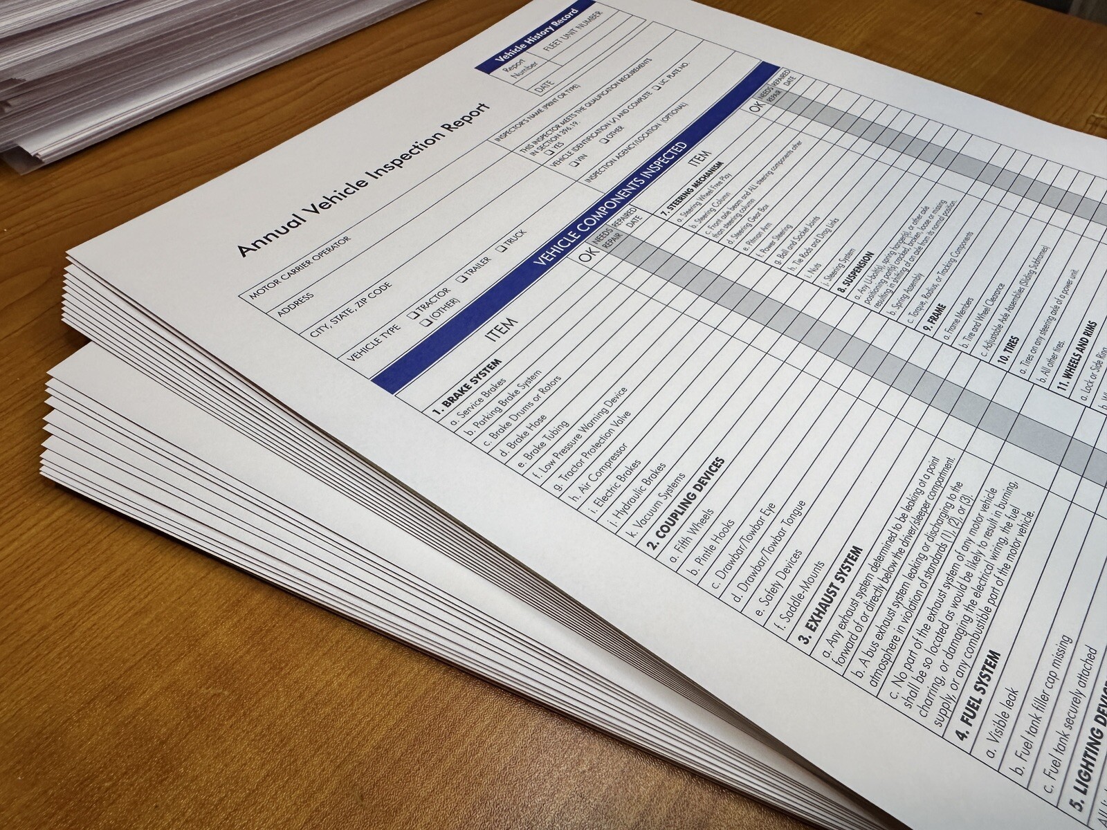 30-PACK. Annual Vehicle Inspection Report Form. 3-Ply, Carbonless. FMCSA DOT.