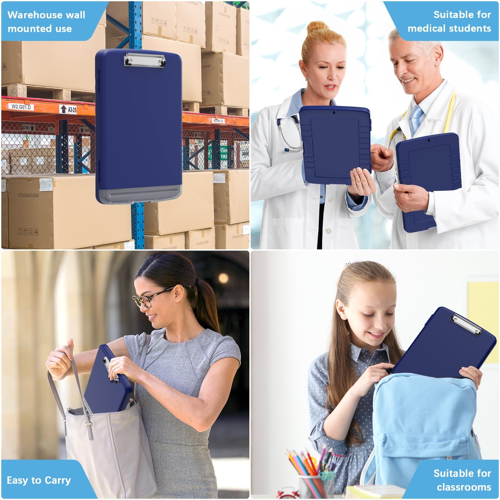 Hongri Clipboard with Storage Pen Holder, Folder Nursing Clip Navy Blue