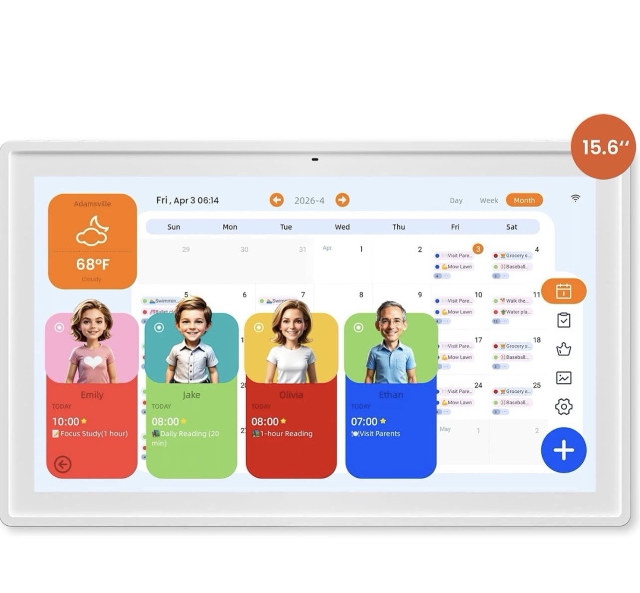 15.6 Inch Digital Family Calendar, Smart Wall Planner for Family Schedules