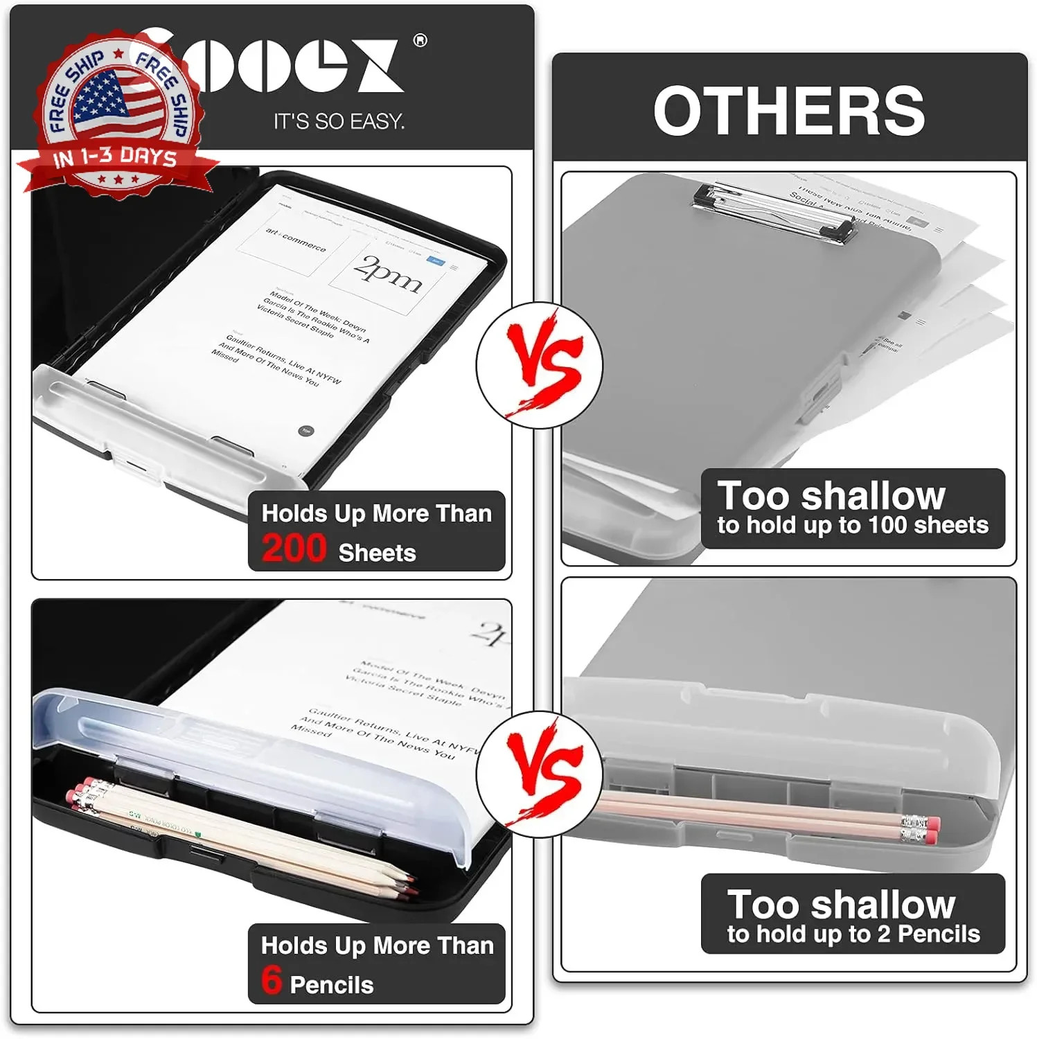 Sooez Clipboard with Storage, Clip Board 8.5 x 11 with Pen Holder, Plastic Organ