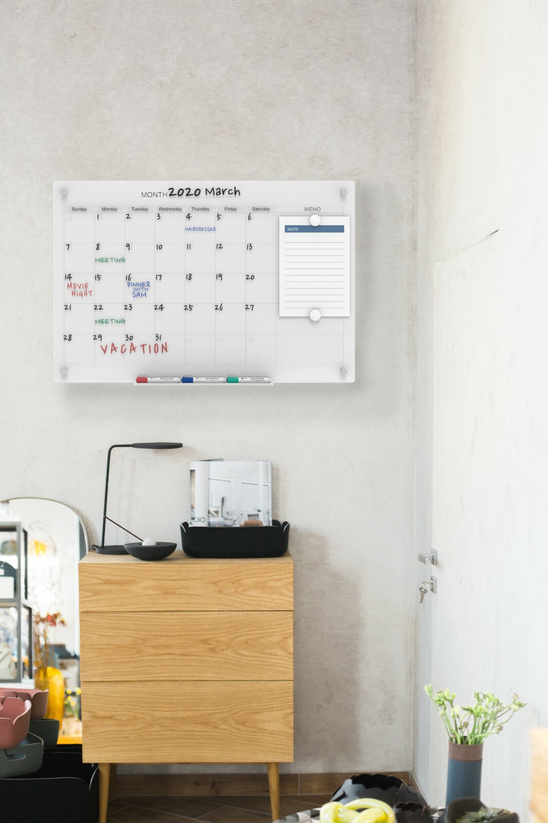 Audio-Visual Direct Magnetic Glass Calendar Dry-Erase Board Set, Monthly